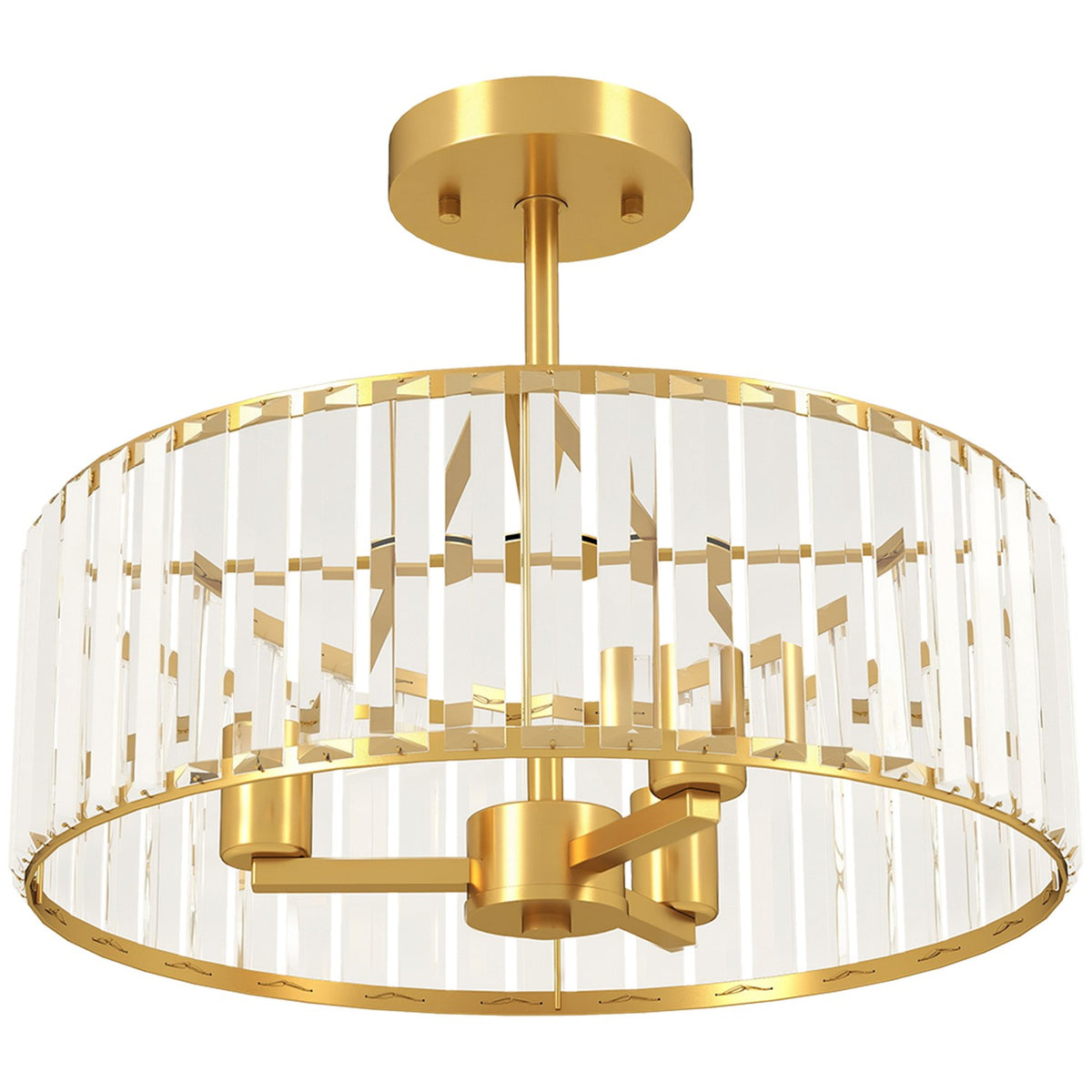 Plafondlamp, kristallen kap, 3 lampen, goudkleurig metaal