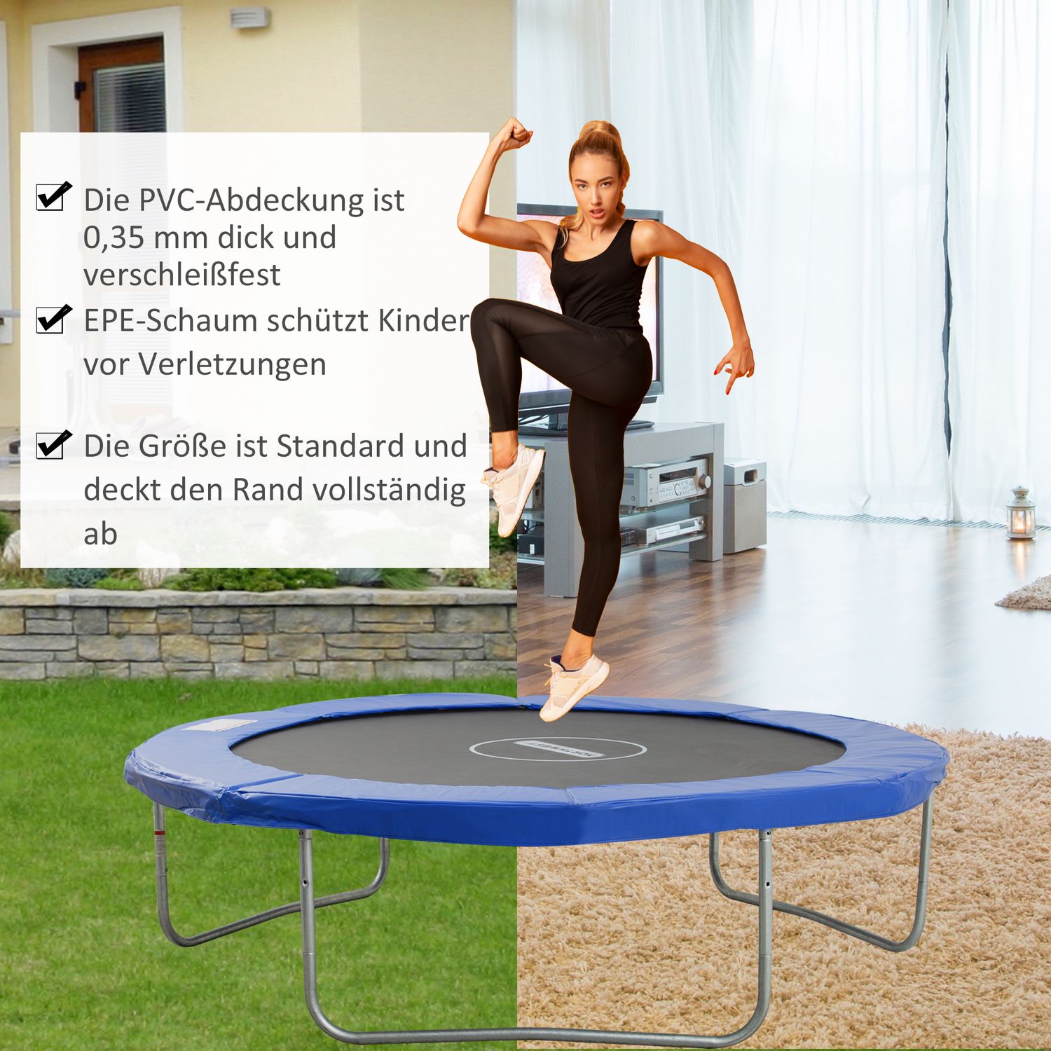 Accessoireset voor trampoline met veiligheidsnet en weerhoes, blauw