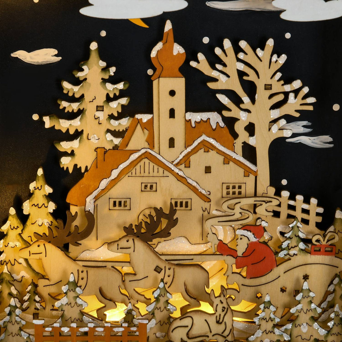 Houten adventskalender met ledlampjes, aftellen van 24 dagen