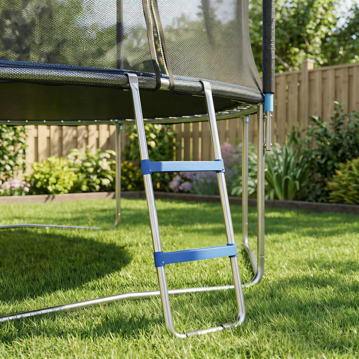 Trampolineladder met 2 treden, draagvermogen van 150 kg, blauw