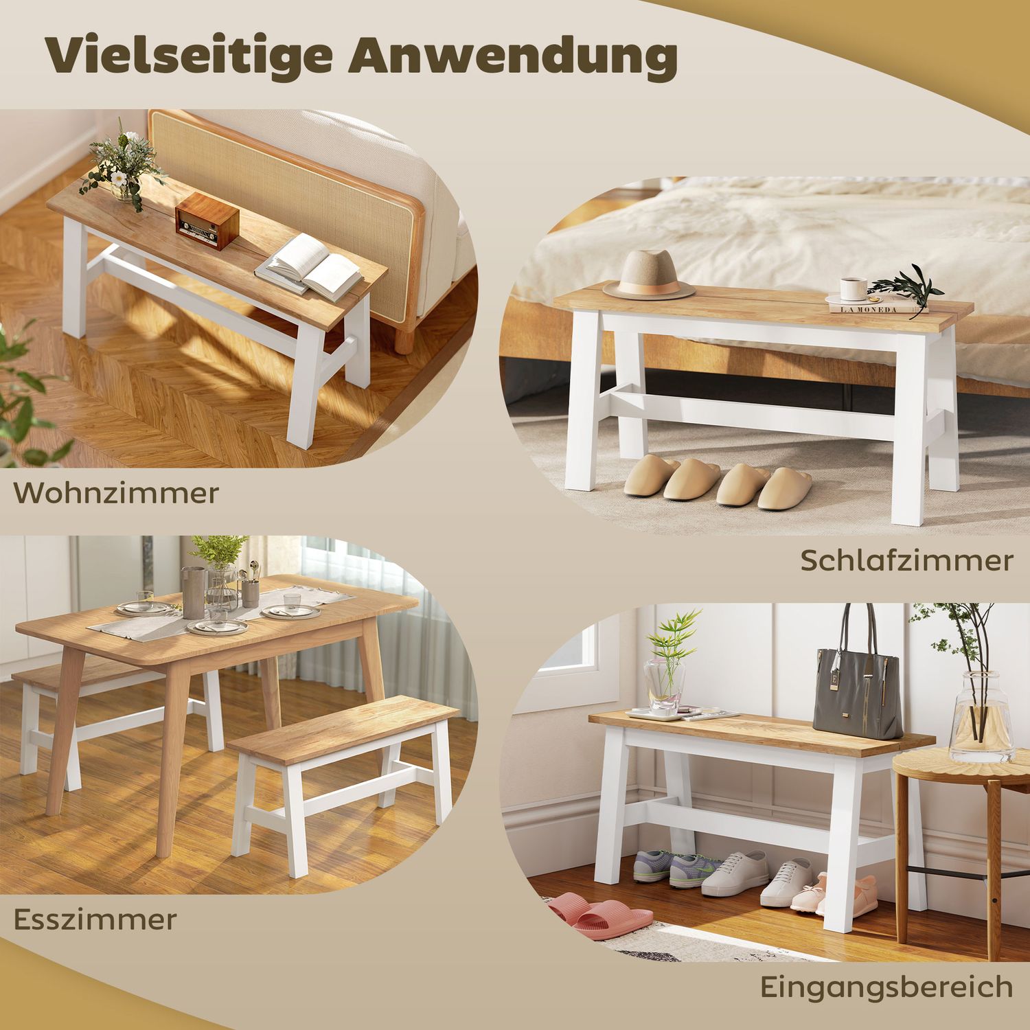 Houten bank voor 2, eikenhouten afwerking, rubberhout, 45 cm hoog