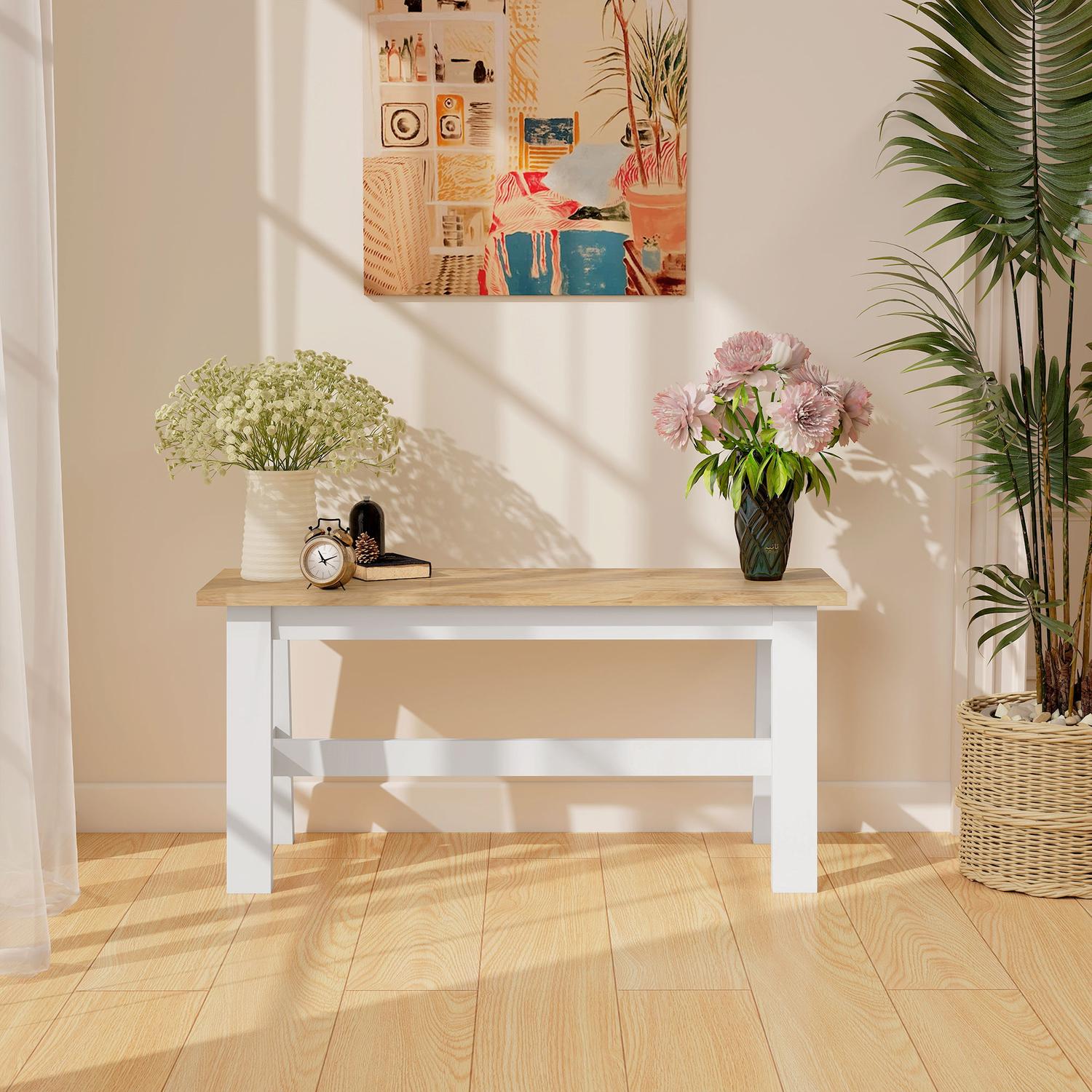Houten bank voor 2, eikenhouten afwerking, rubberhout, 45 cm hoog