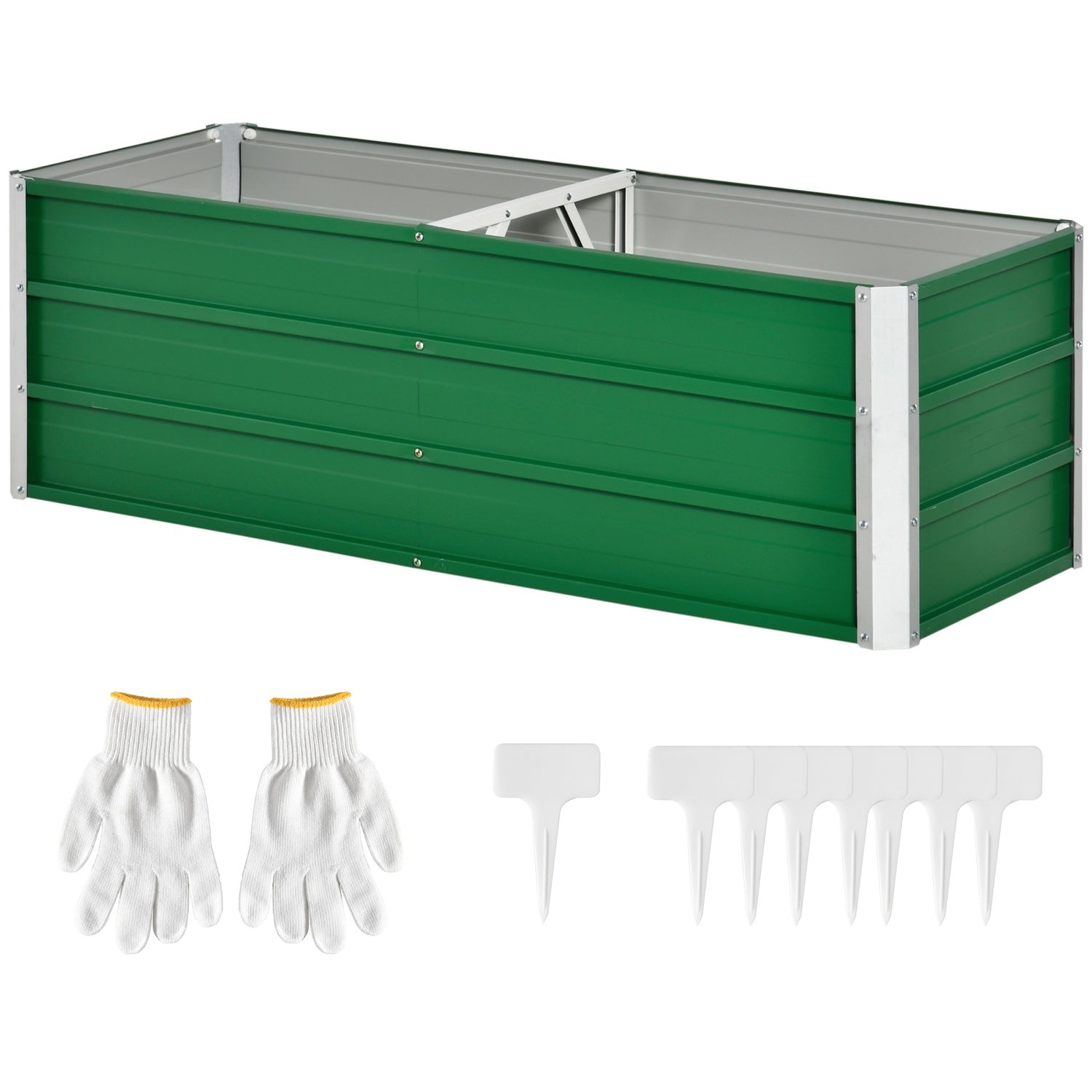 Stalen tuinbed met handschoenen, groen, 125x47x40cm