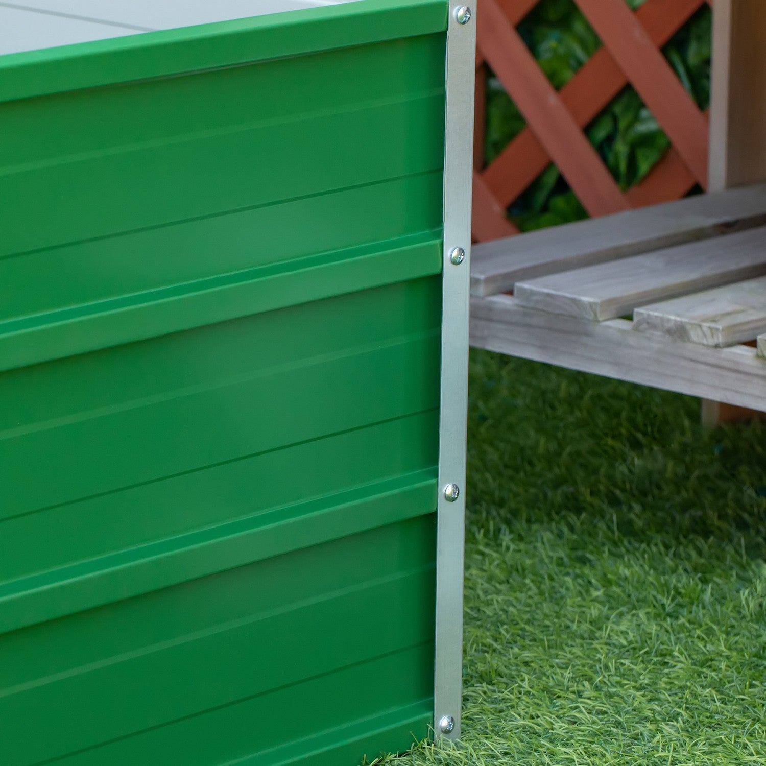 Stalen tuinbed met handschoenen, groen, 125x47x40cm