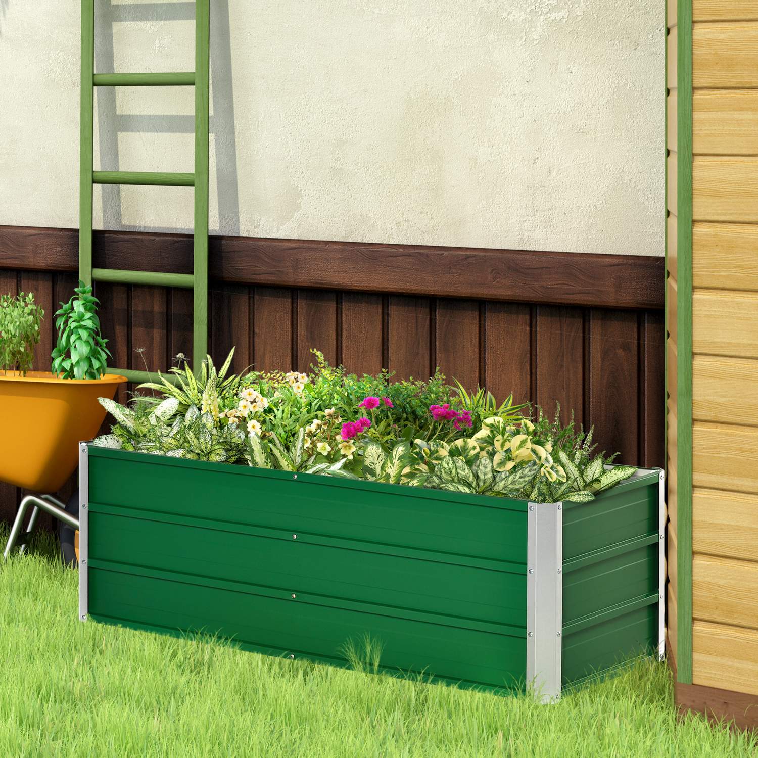 Stalen tuinbed met handschoenen, groen, 125x47x40cm