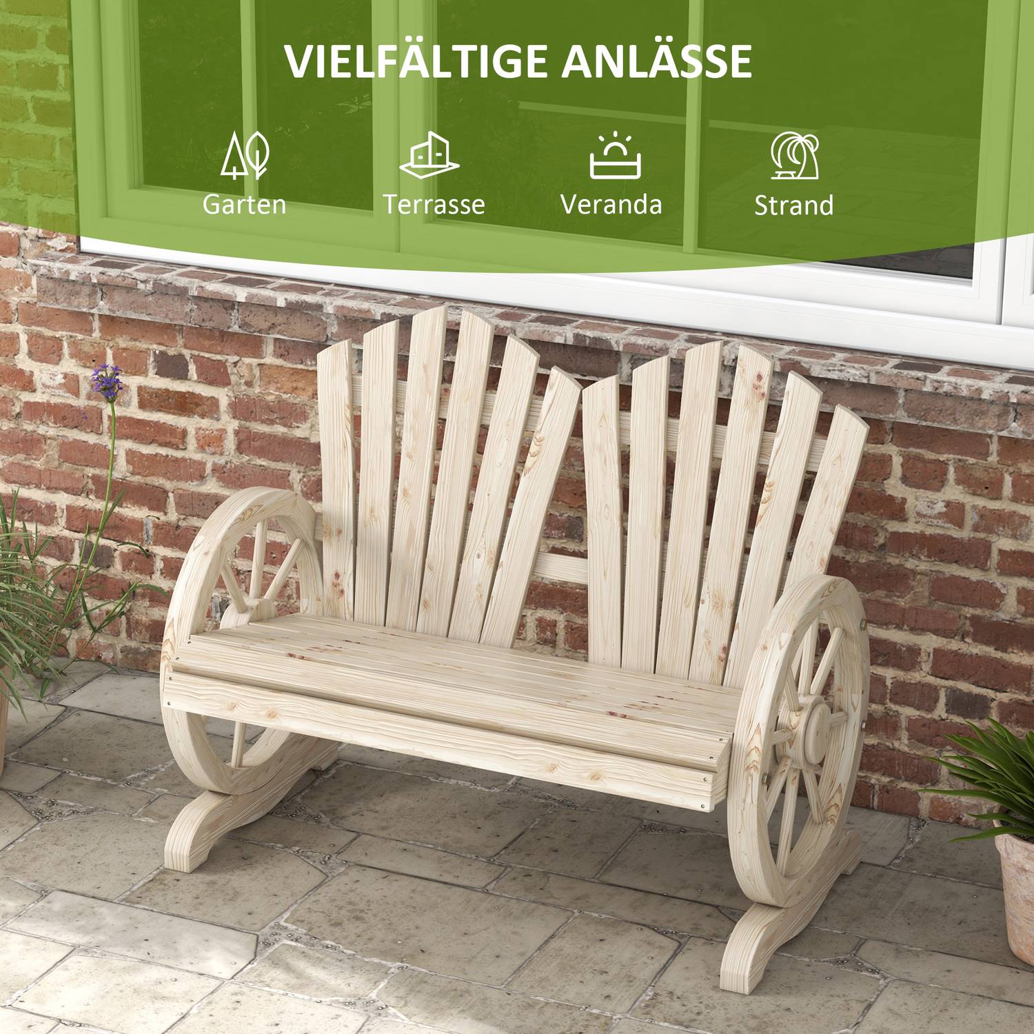 Gartenbank aus Massivholz mit Armlehne, 108x66x95 cm