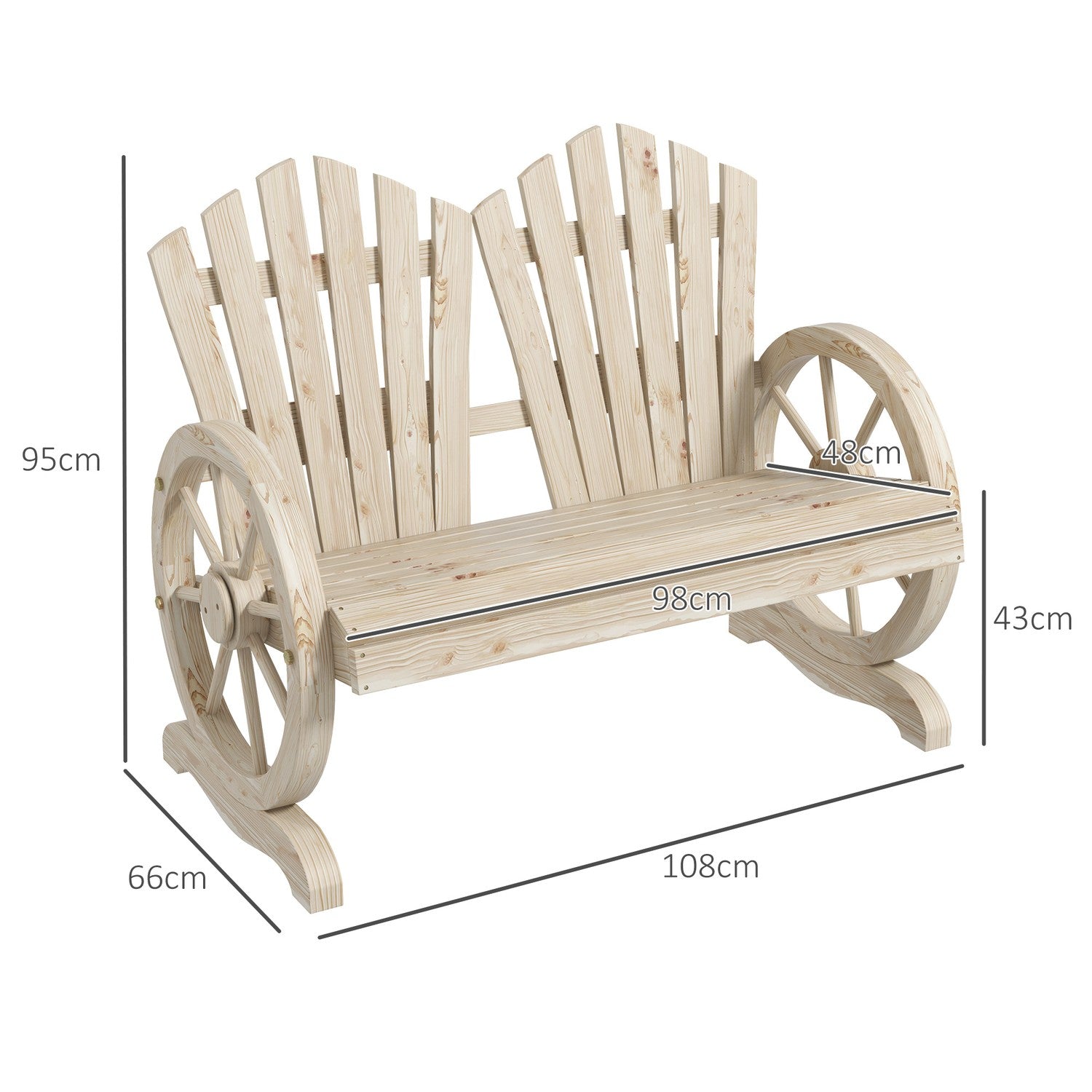 Gartenbank aus Massivholz mit Armlehne, 108x66x95 cm