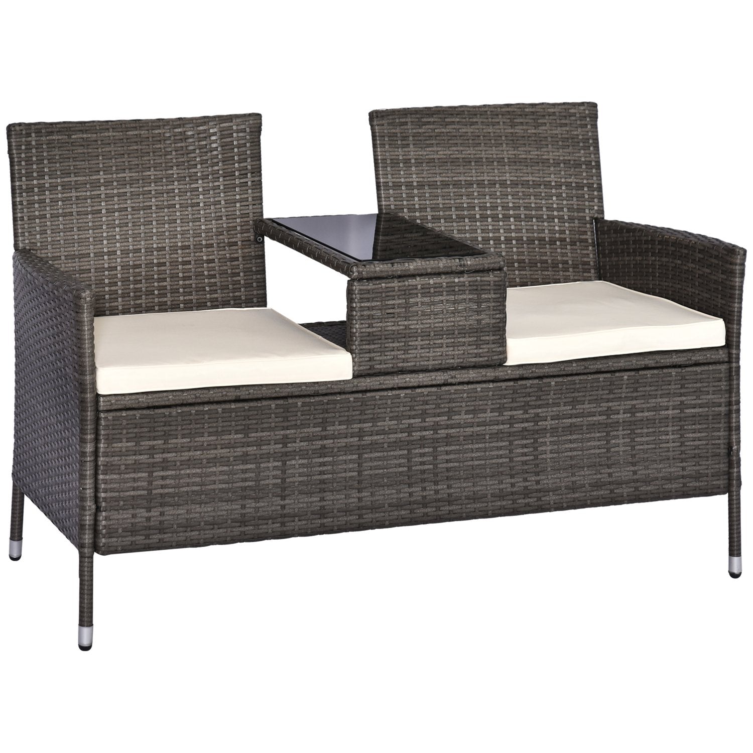 Twee persoons tuinbank met tafel, polyrattan, grijs
