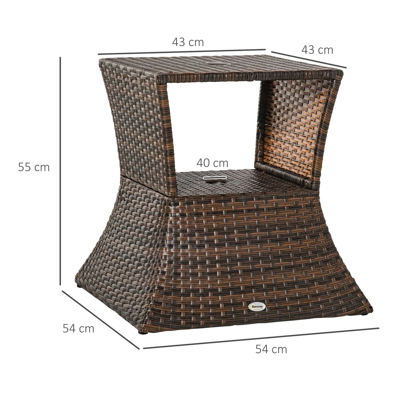 Tuintafel met parasolstandaard – Polyrattan, Bruin, 54x54x55 cm