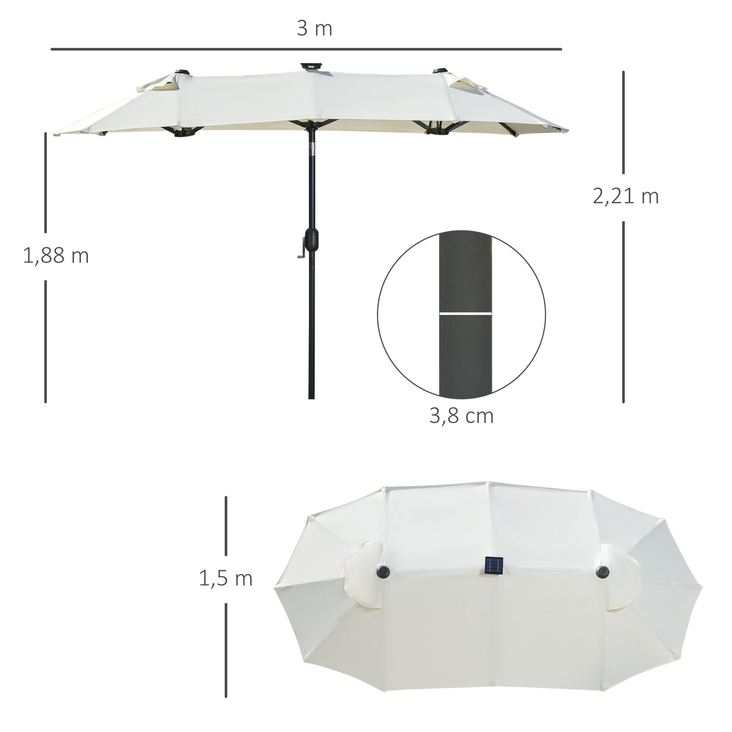 Dubbele tuinparasol met ledverlichting en verstelbare kantelfunctie, Beige
