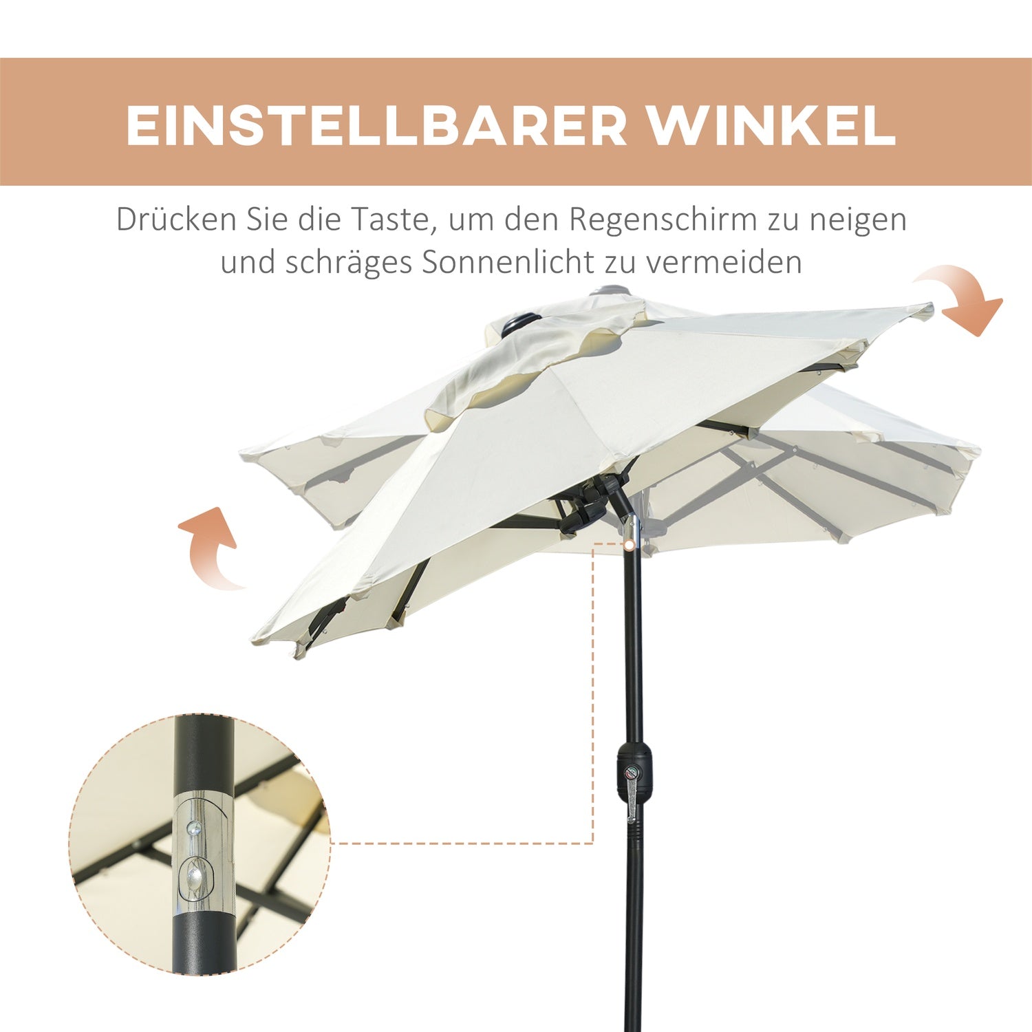 Dubbele tuinparasol met ledverlichting en verstelbare kantelfunctie, Beige