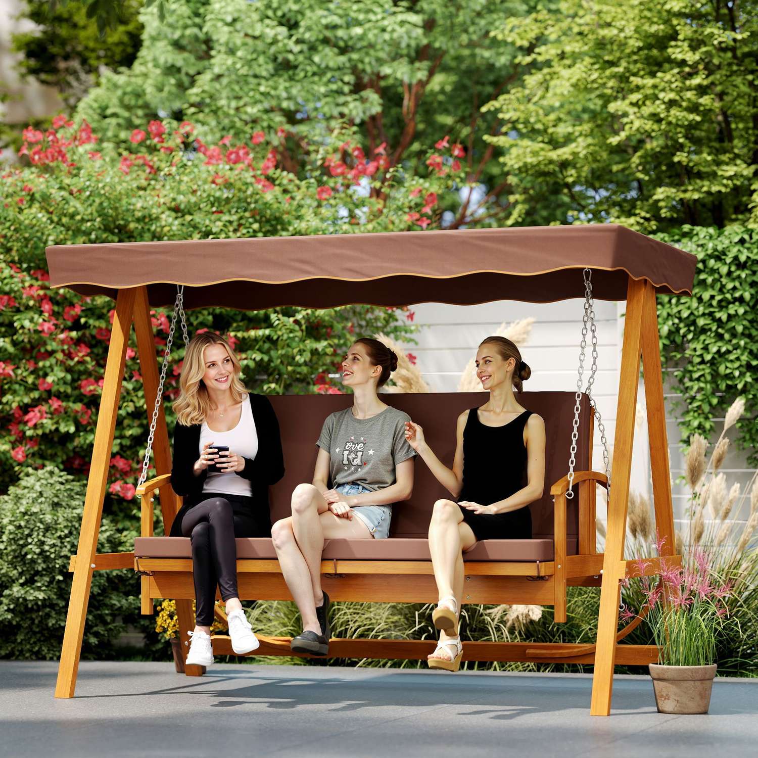 Gartenschaukel 3-Sitzer mit liegendem Sonnendach