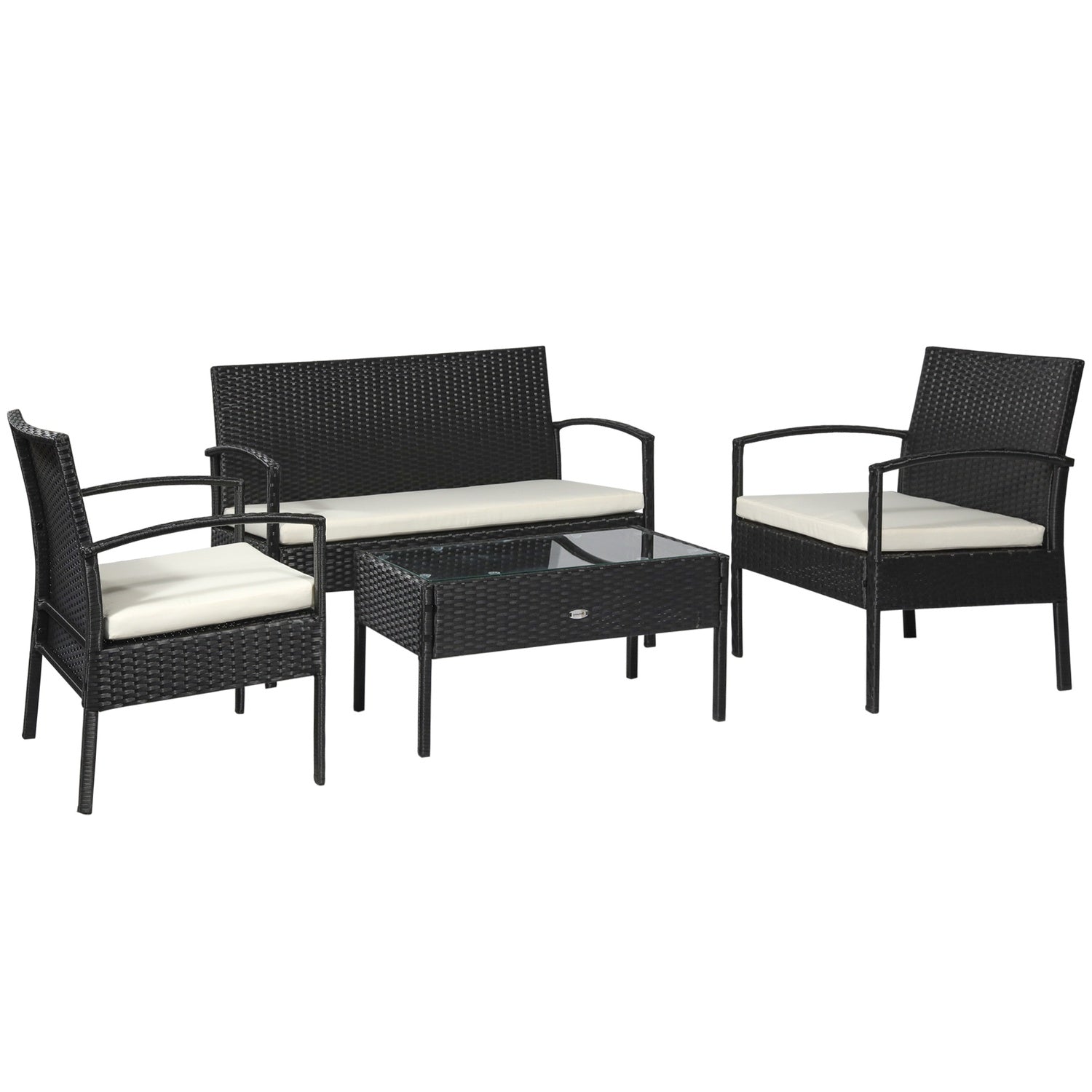Polyrattan loungeset met kussens, zwart, 4 zitplaatsen