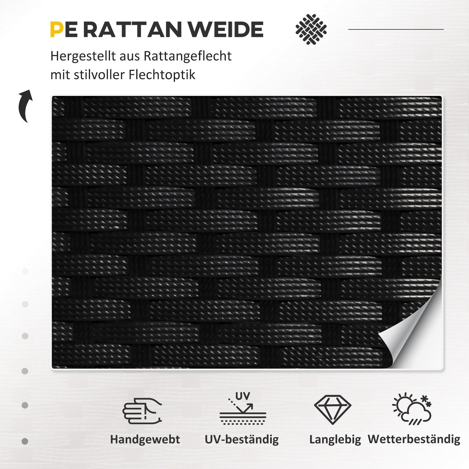 Polyrattan loungeset met kussens, zwart, 4 zitplaatsen