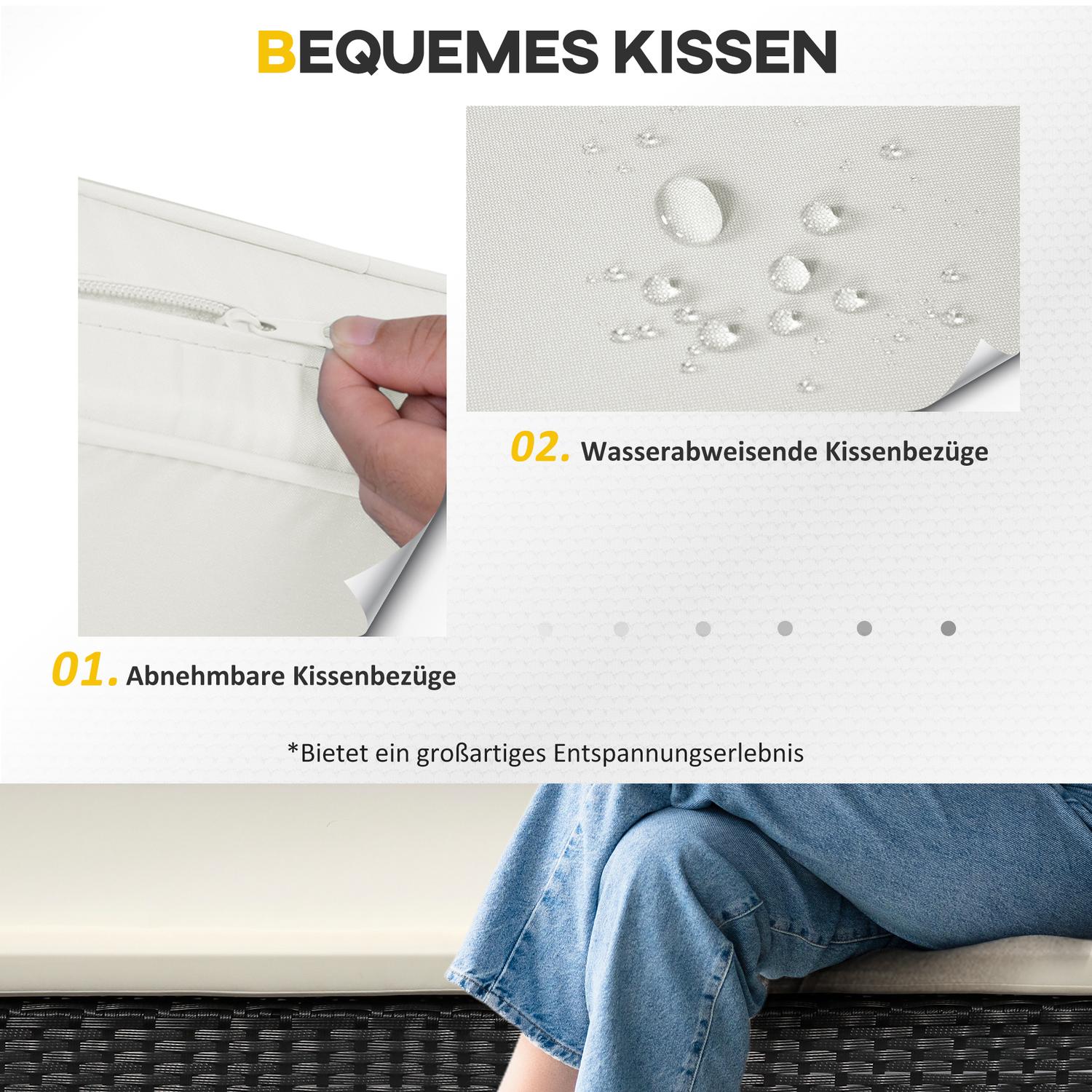Polyrattan loungeset met kussens, zwart, 4 zitplaatsen
