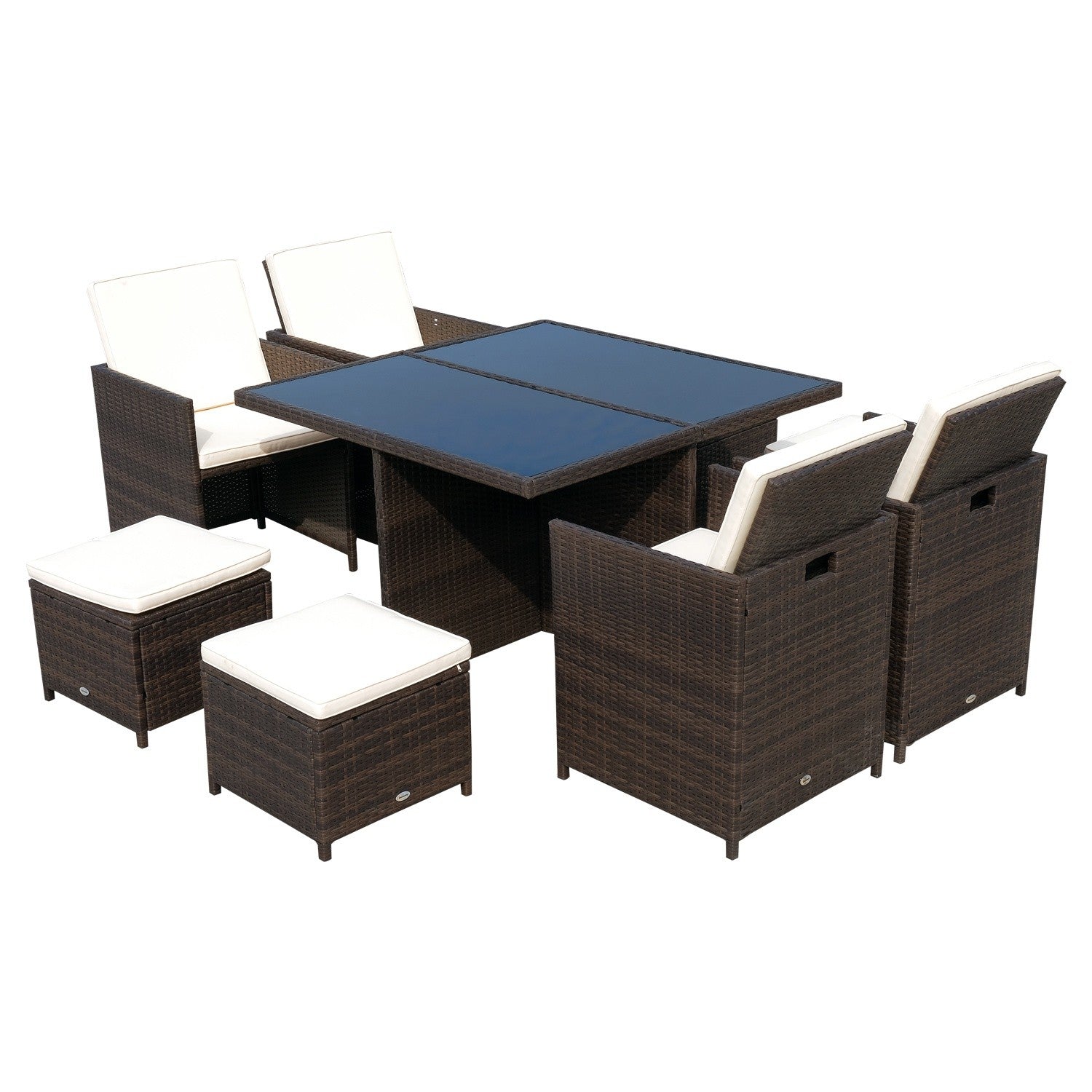 Polyrattan tuinset, 21-delig, bruine kussens