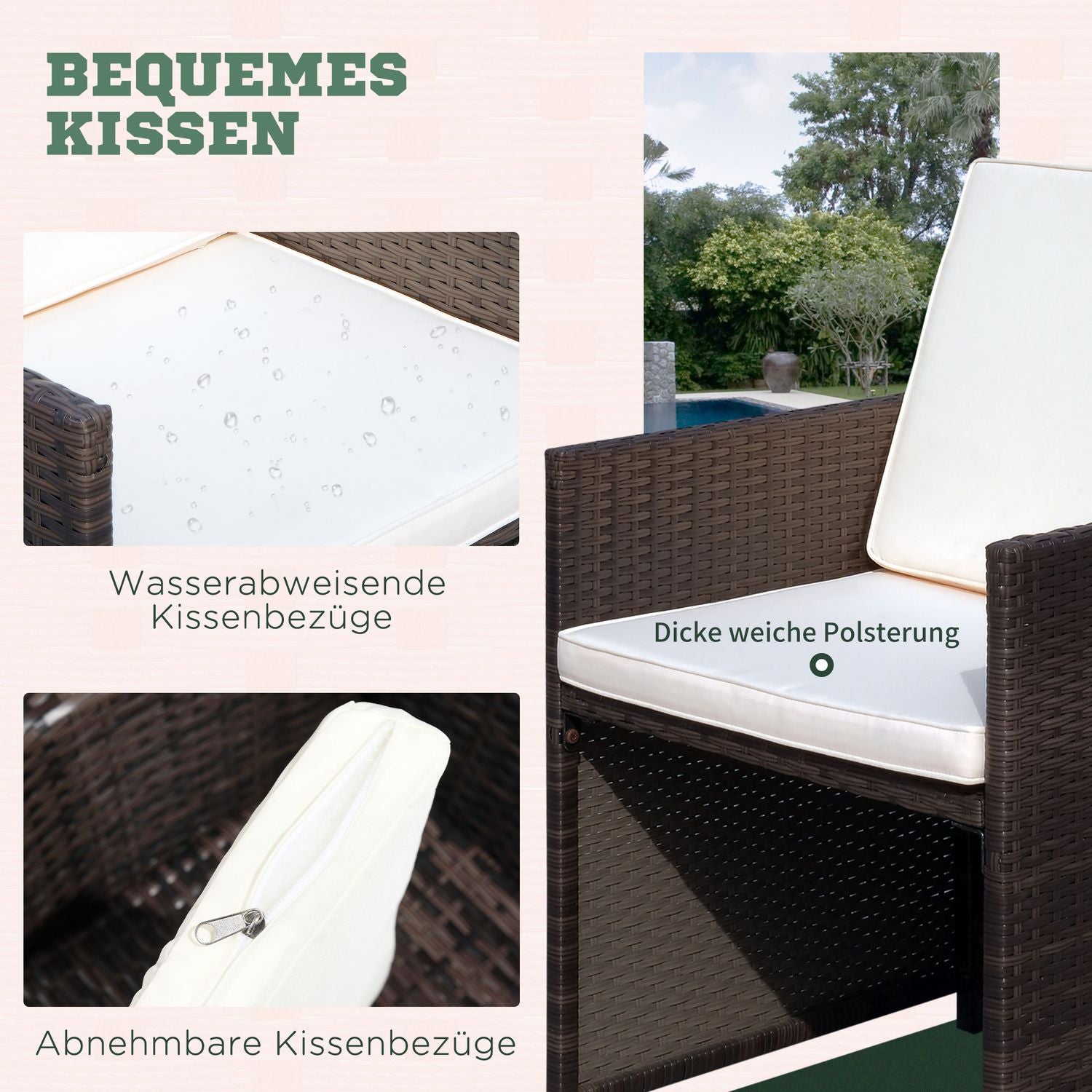 Polyrattan tuinset, 21-delig, bruine kussens