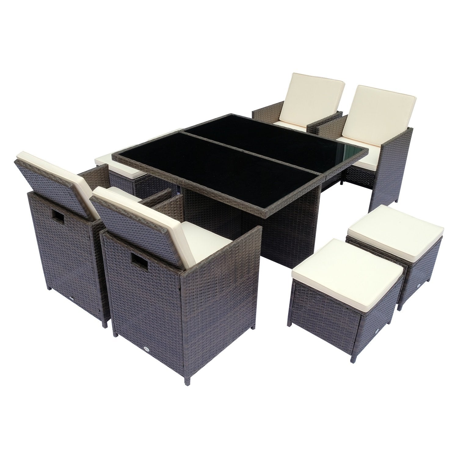 Polyrattan tuinset, 21-delig, bruine kussens