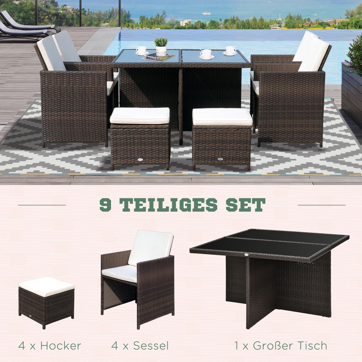 Polyrattan tuinset, 21-delig, bruine kussens