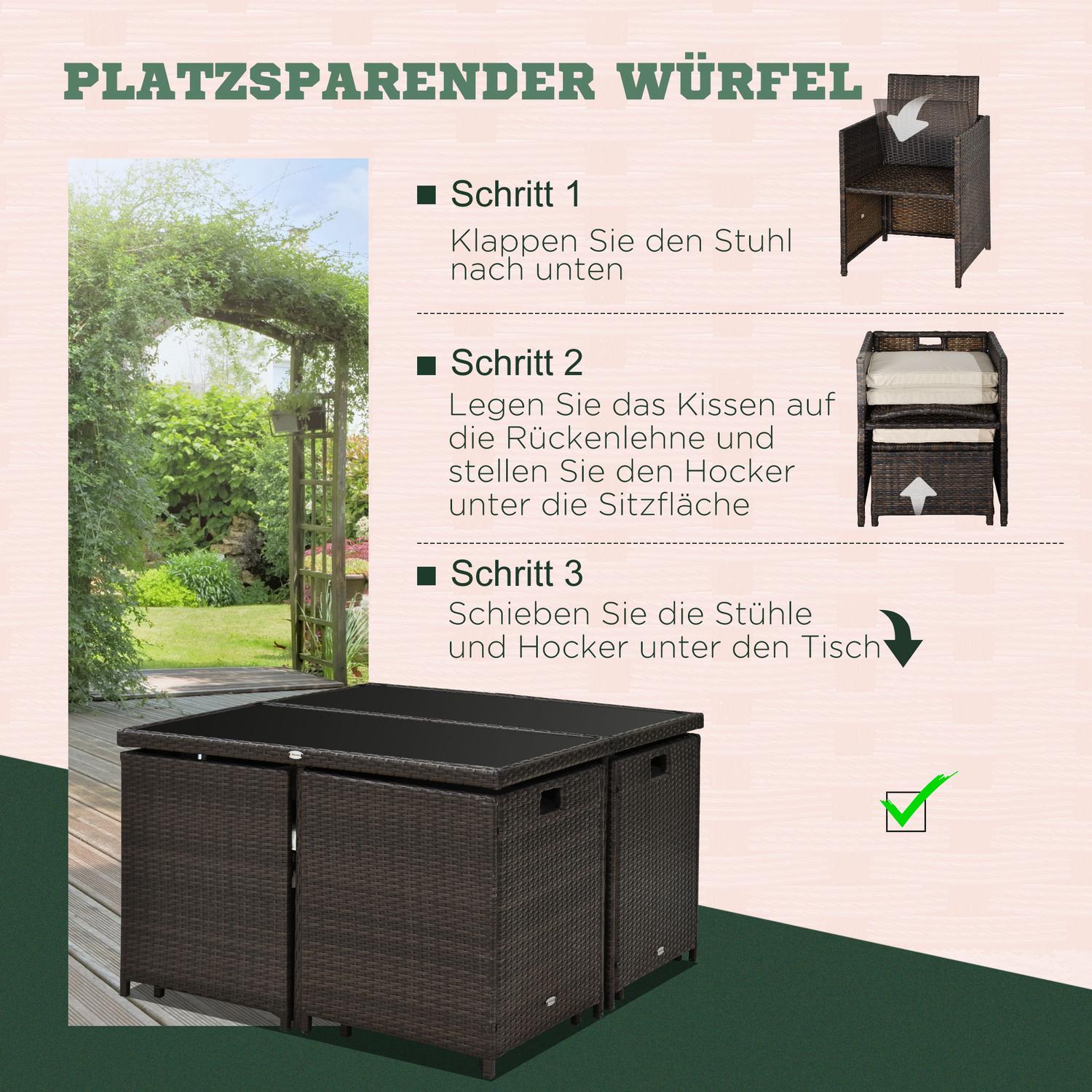 Polyrattan tuinset, 21-delig, bruine kussens