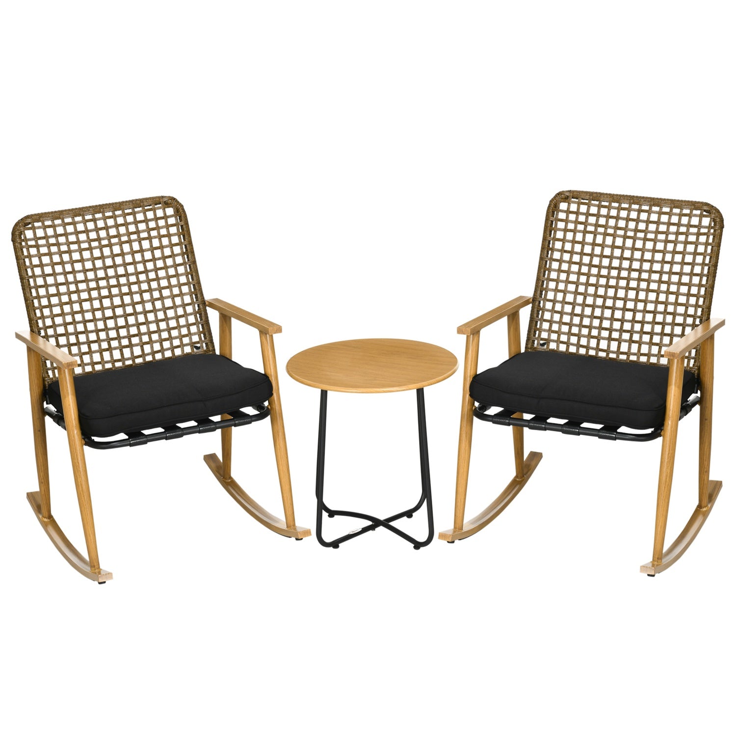Tuinmeubelset, 2 schommelstoelen & tafel, polyrotan