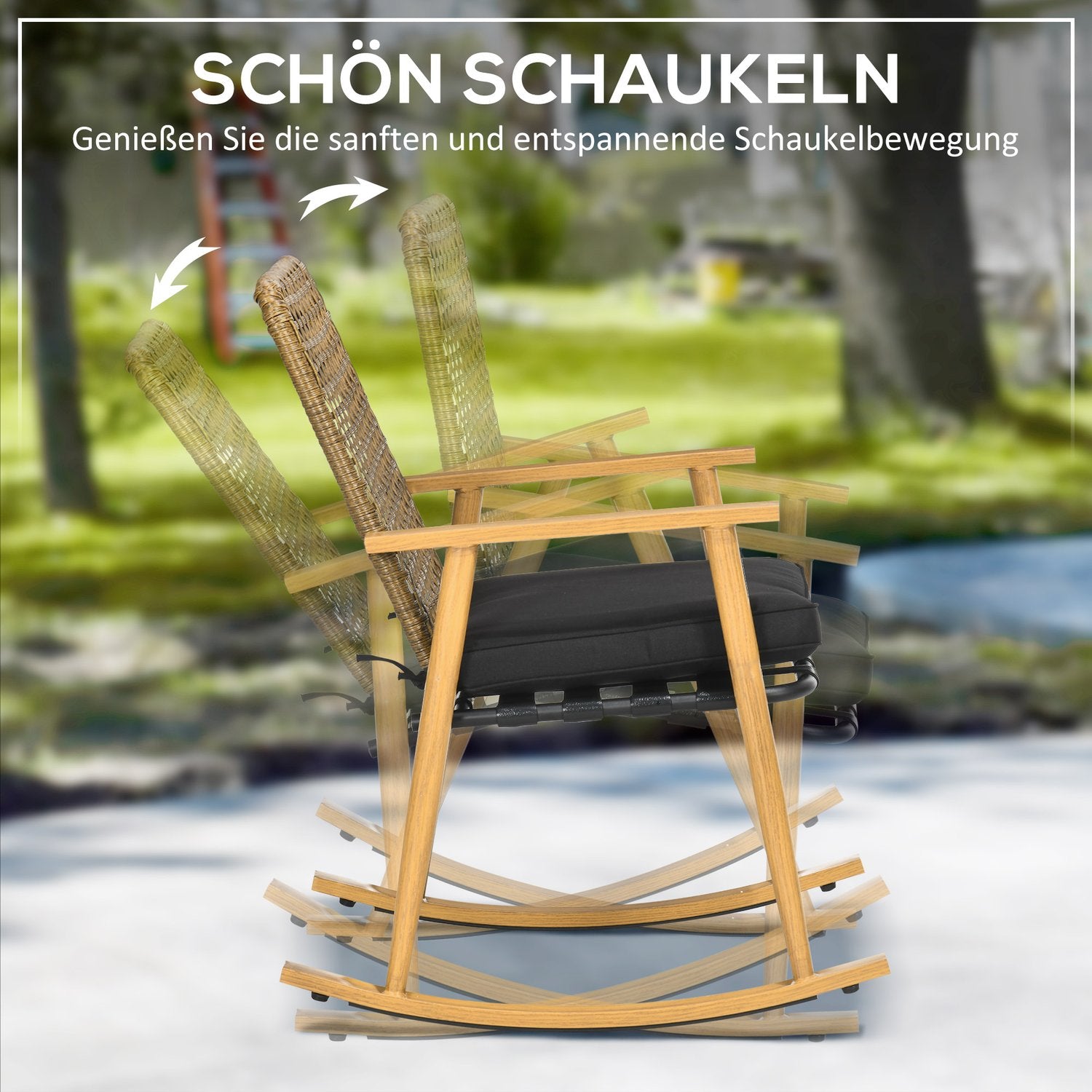Tuinmeubelset, 2 schommelstoelen & tafel, polyrotan