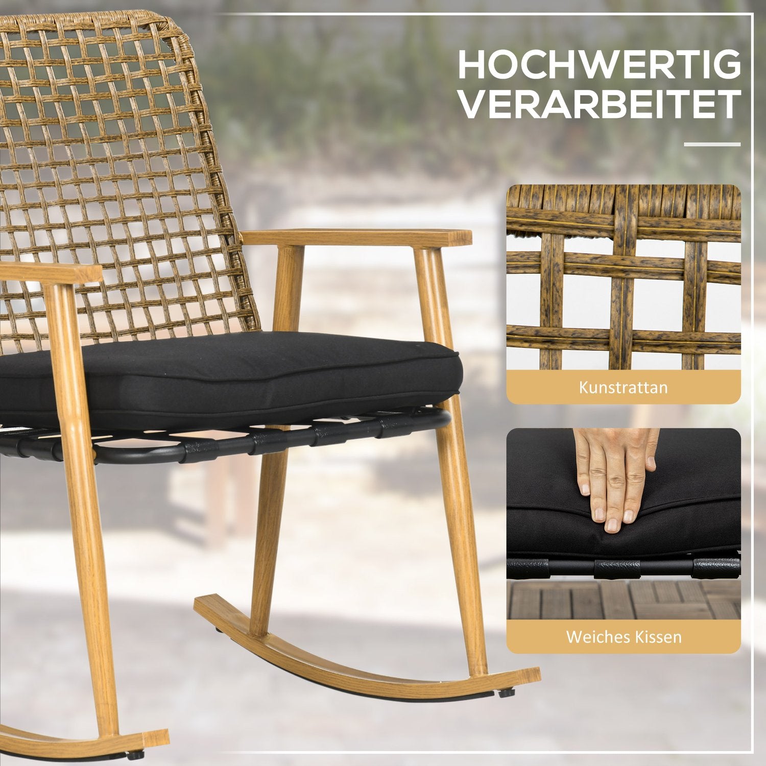 Tuinmeubelset, 2 schommelstoelen & tafel, polyrotan