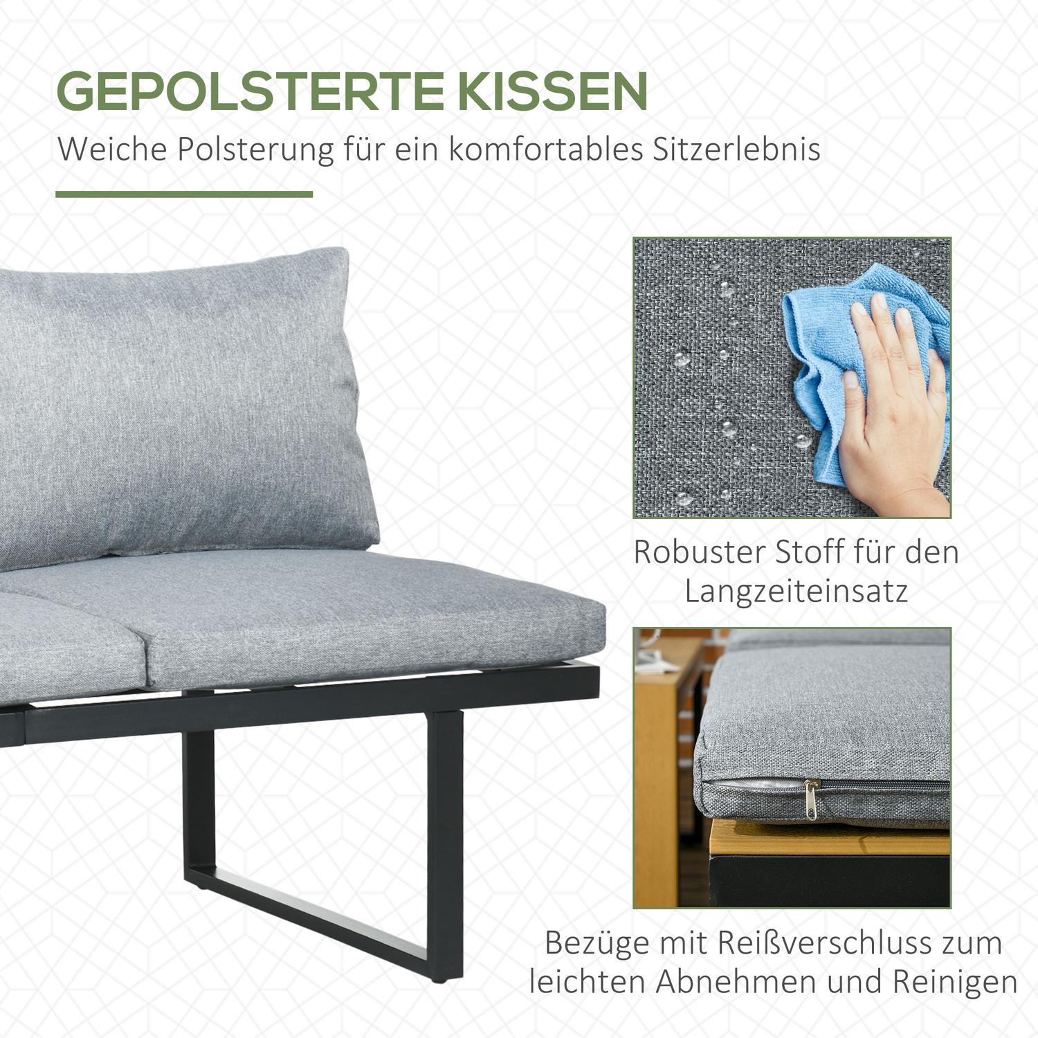 Tuingarnituur voor 3 personen, aluminium & houtlook, donkergrijs