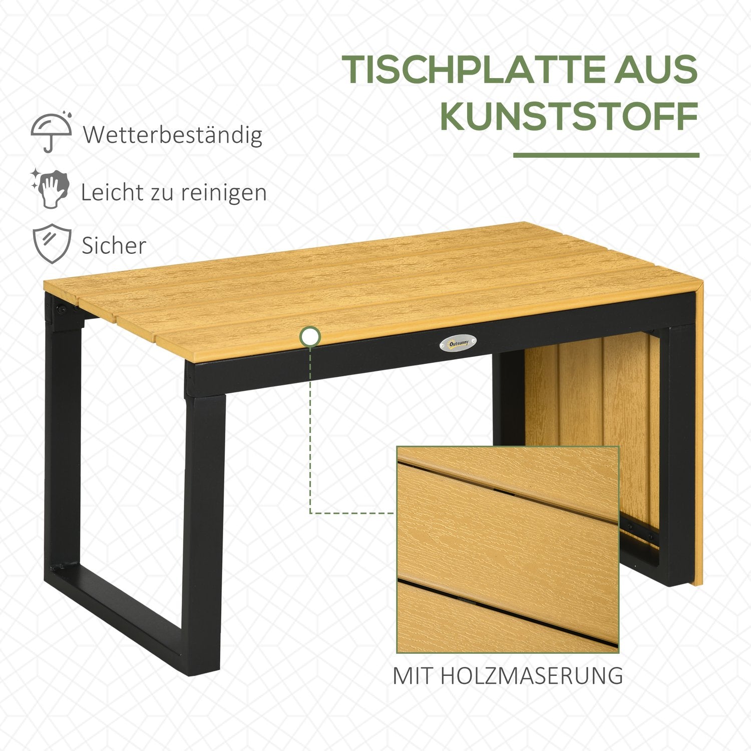 Tuingarnituur voor 3 personen, aluminium & houtlook, donkergrijs