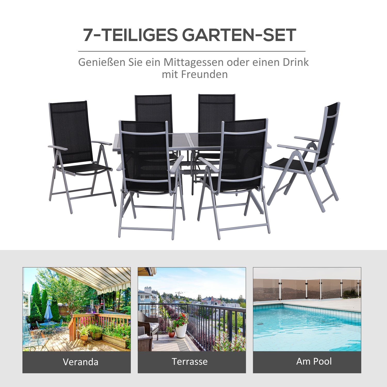 Aluminium tuinset voor 6 personen – Dinerset voor buiten