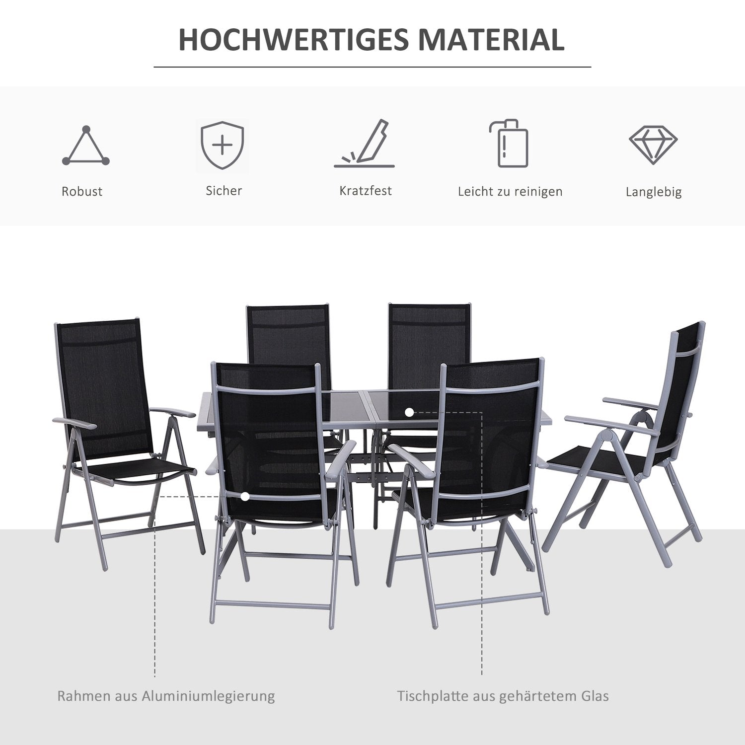 Aluminium tuinset voor 6 personen – Dinerset voor buiten