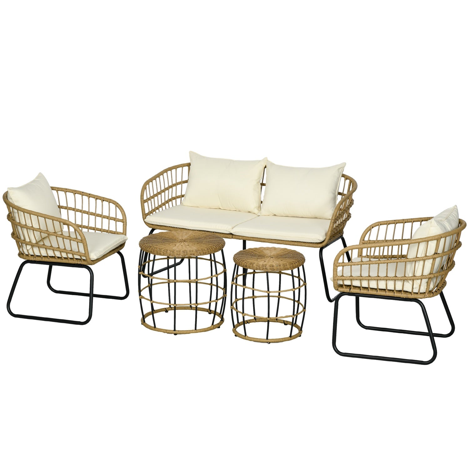Rotan tuinmeubelen, gedempt, 5-delig beige