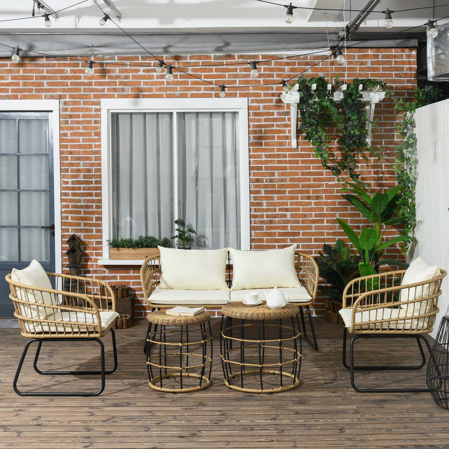 Rotan tuinmeubelen, gedempt, 5-delig beige