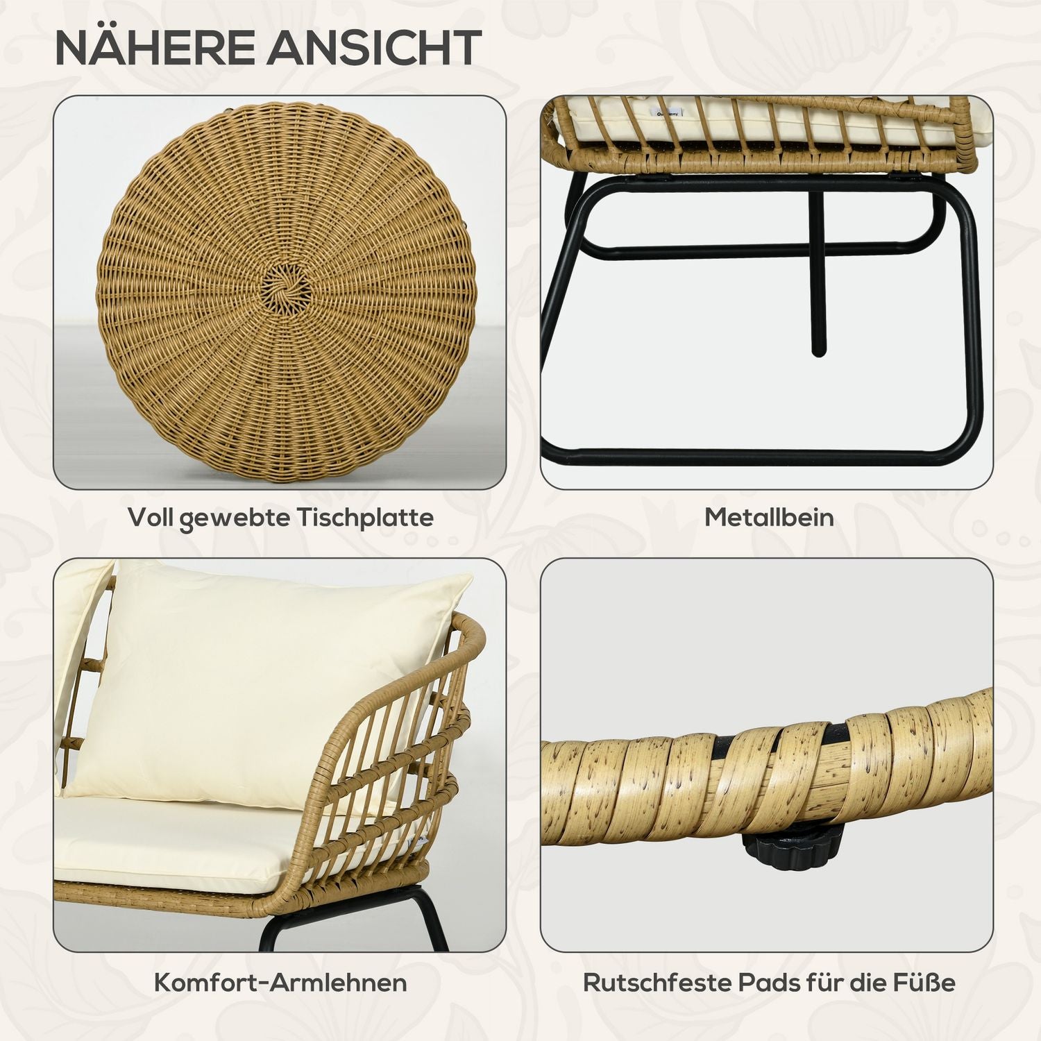 Rotan tuinmeubelen, gedempt, 5-delig beige
