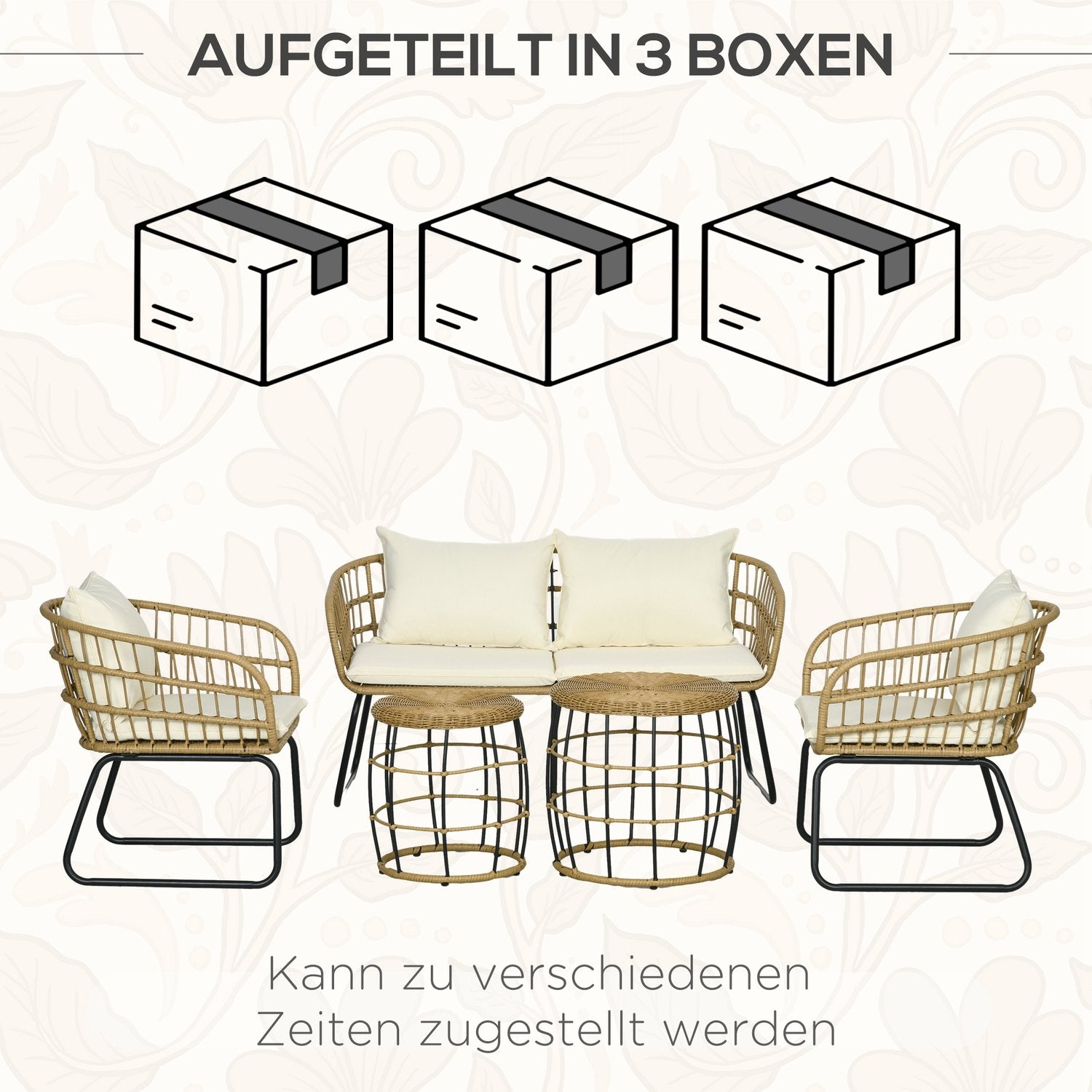 Rotan tuinmeubelen, gedempt, 5-delig beige