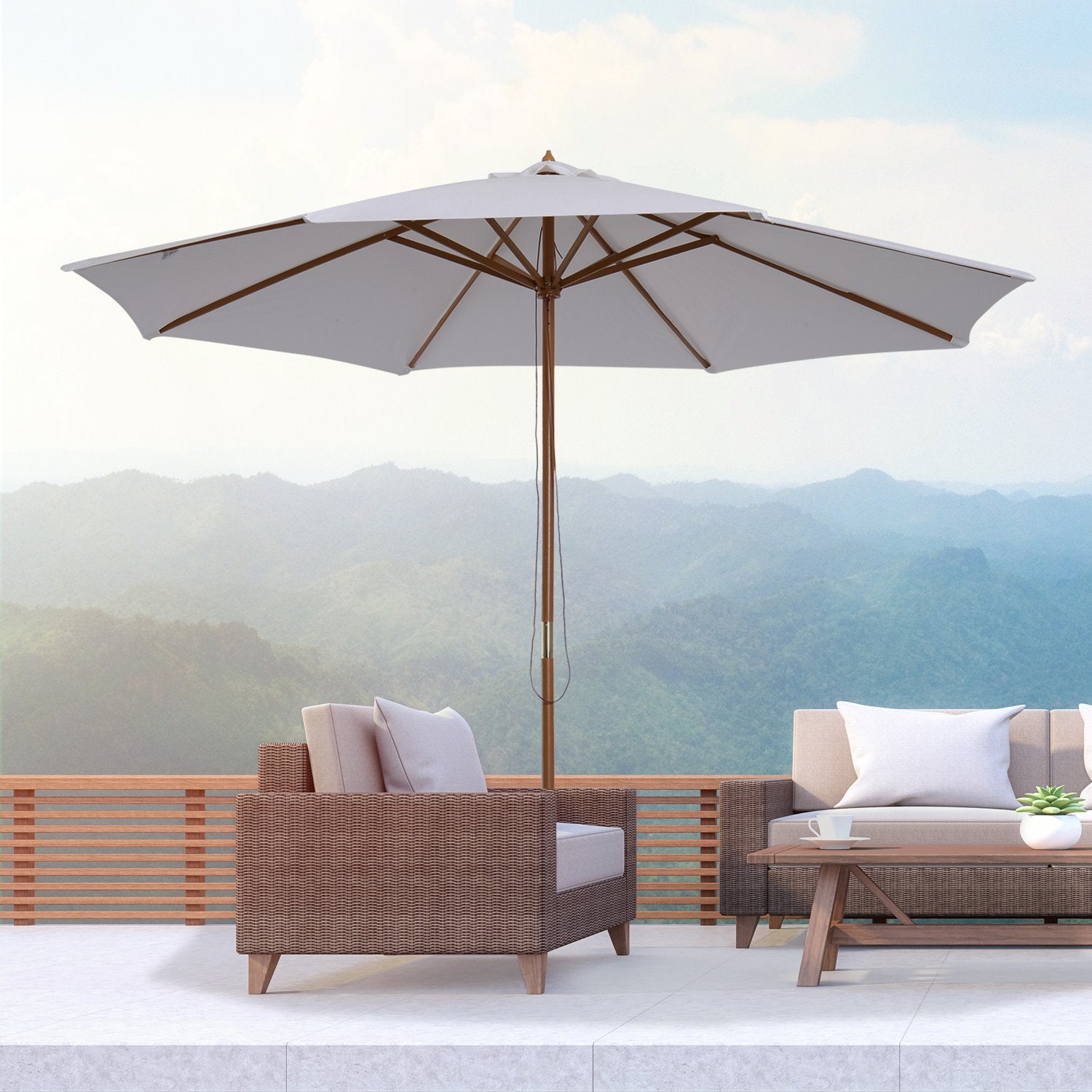 Tuinparasol 300 Cm, Bamboe Frame, Crèmewit