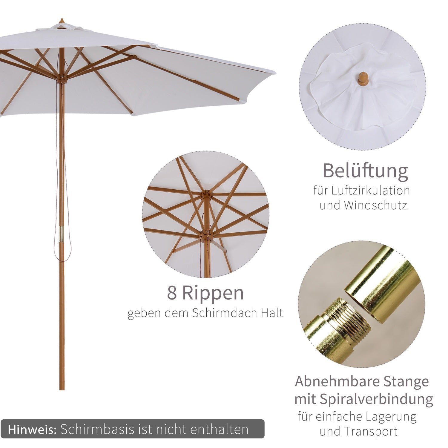Tuinparasol 300 Cm, Bamboe Frame, Crèmewit