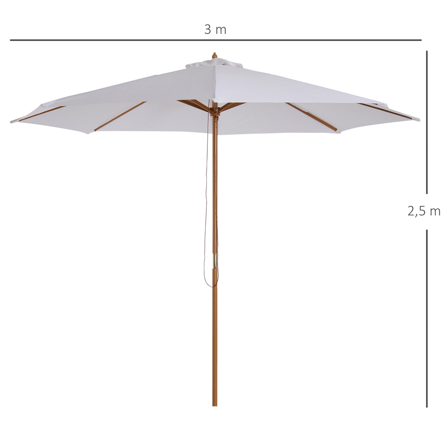 Tuinparasol 300 Cm, Bamboe Frame, Crèmewit