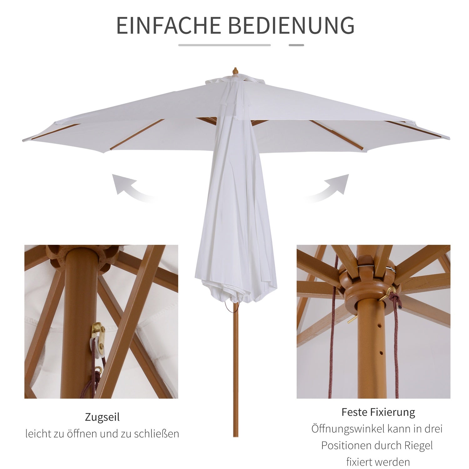 Tuinparasol 300 Cm, Bamboe Frame, Crèmewit