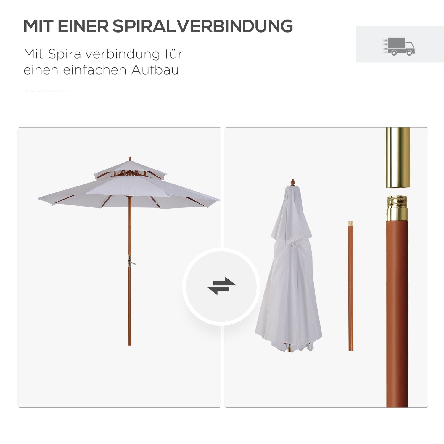 Tuinparasol, dubbel dak, crèmekleurig