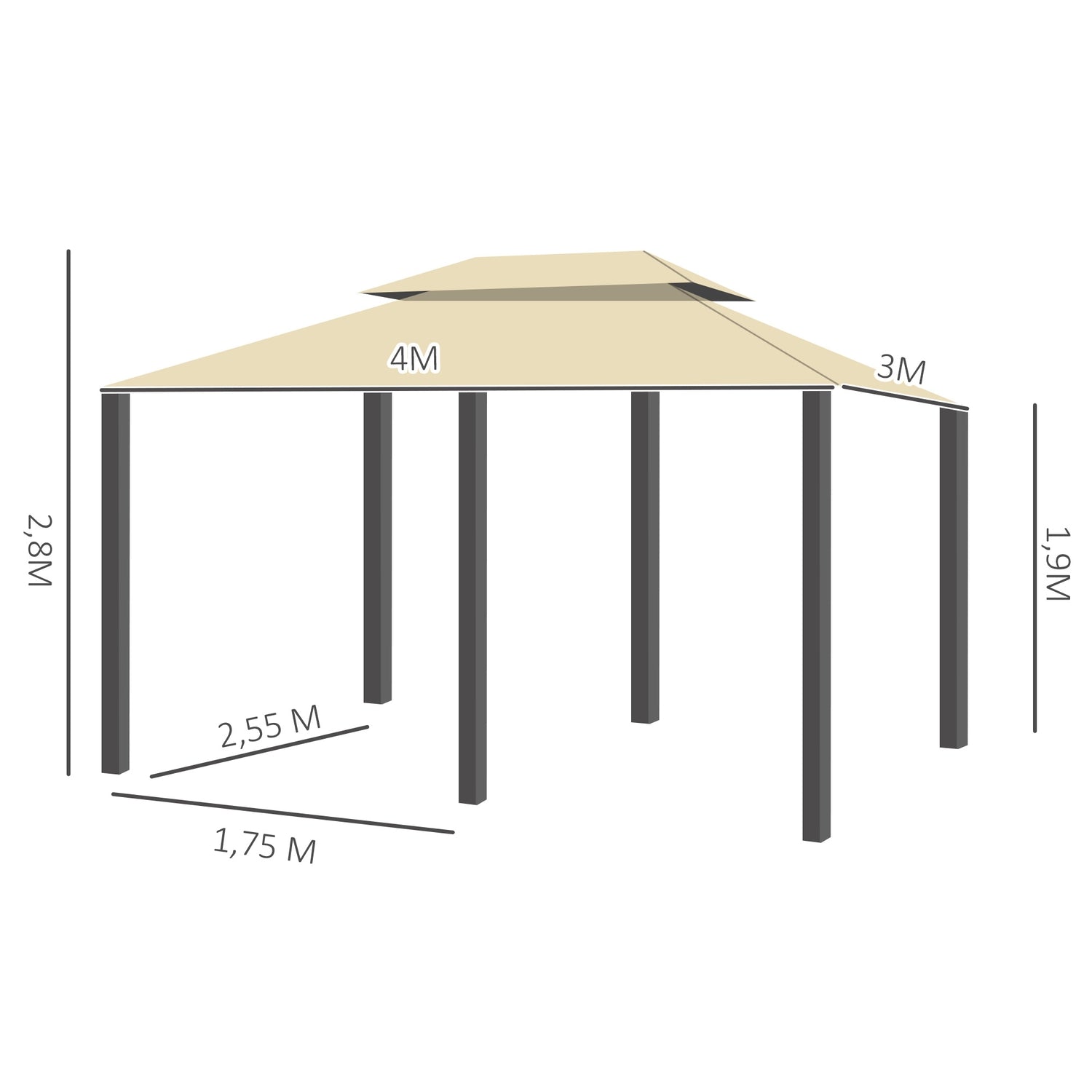 Tuinpaviljoen Dubbel Dak 3x4m Beige voor buitenevenementen
