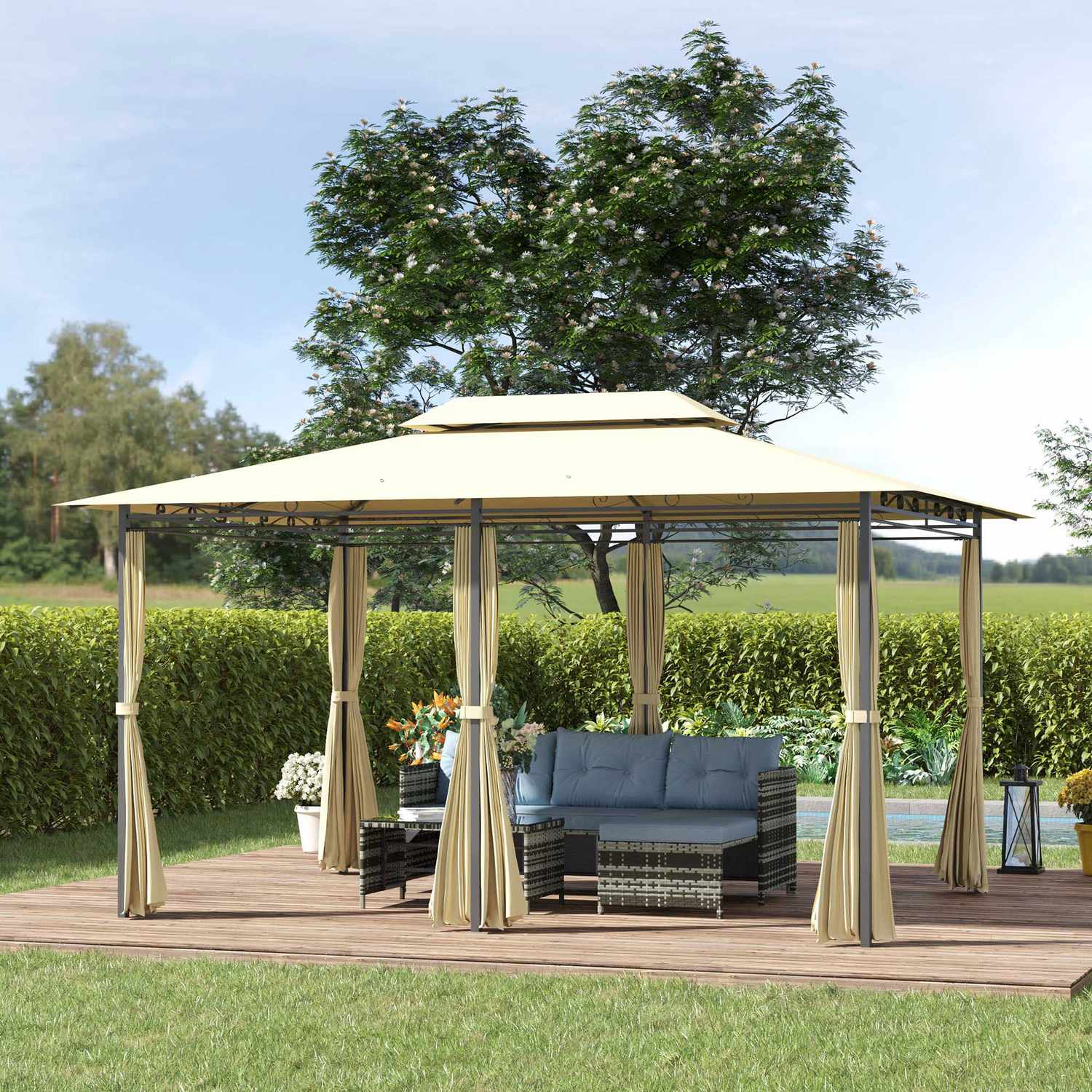 Tuinpaviljoen Dubbel Dak 3x4m Beige voor buitenevenementen