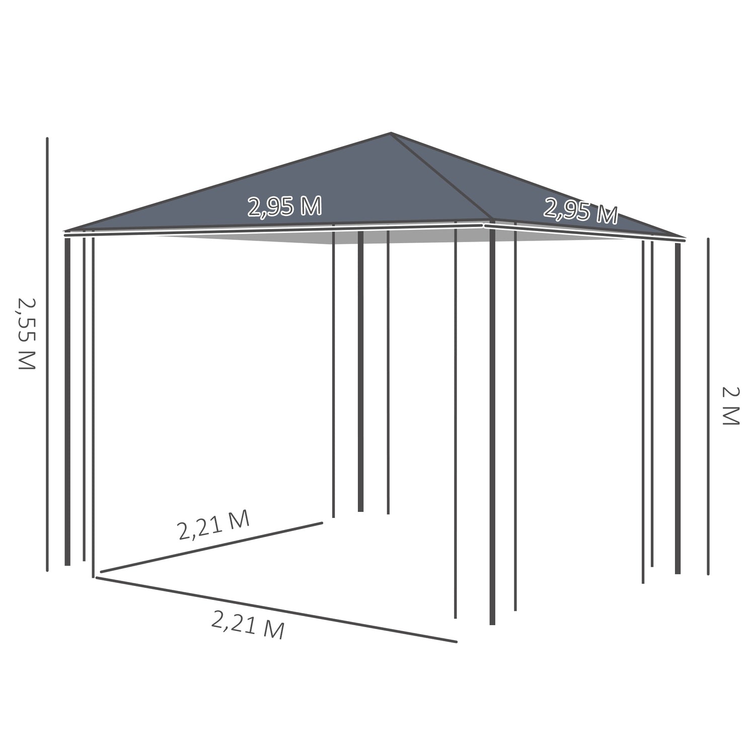 Tuinpaviljoentent 3x3M, Stalen frame, Grijs polyester