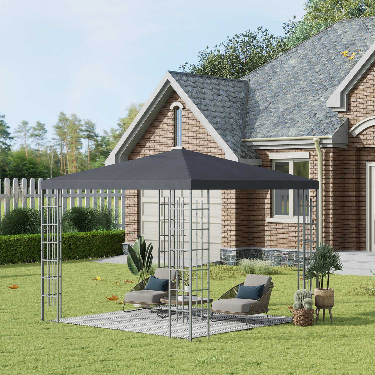 Tuinpaviljoentent 3x3M, Stalen frame, Grijs polyester
