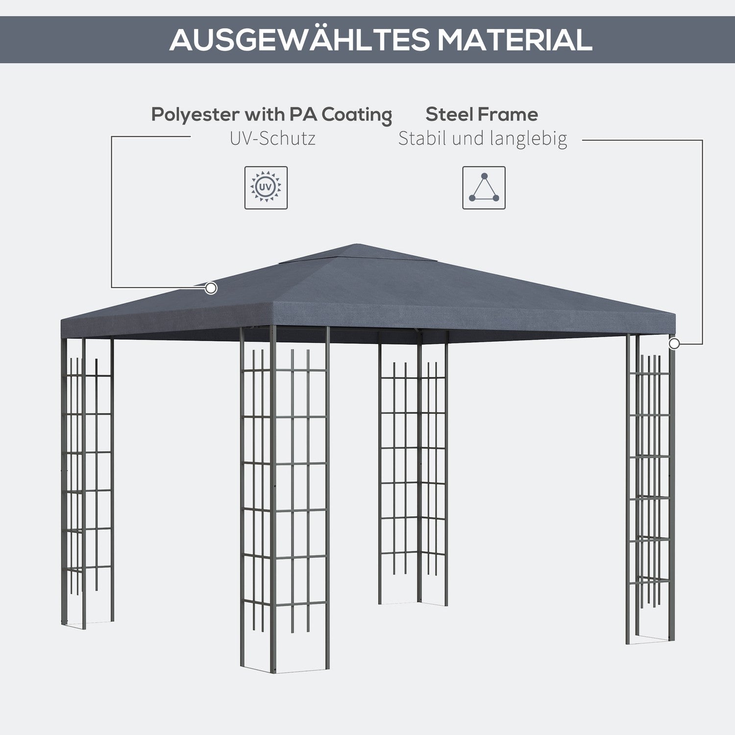 Tuinpaviljoentent 3x3M, Stalen frame, Grijs polyester