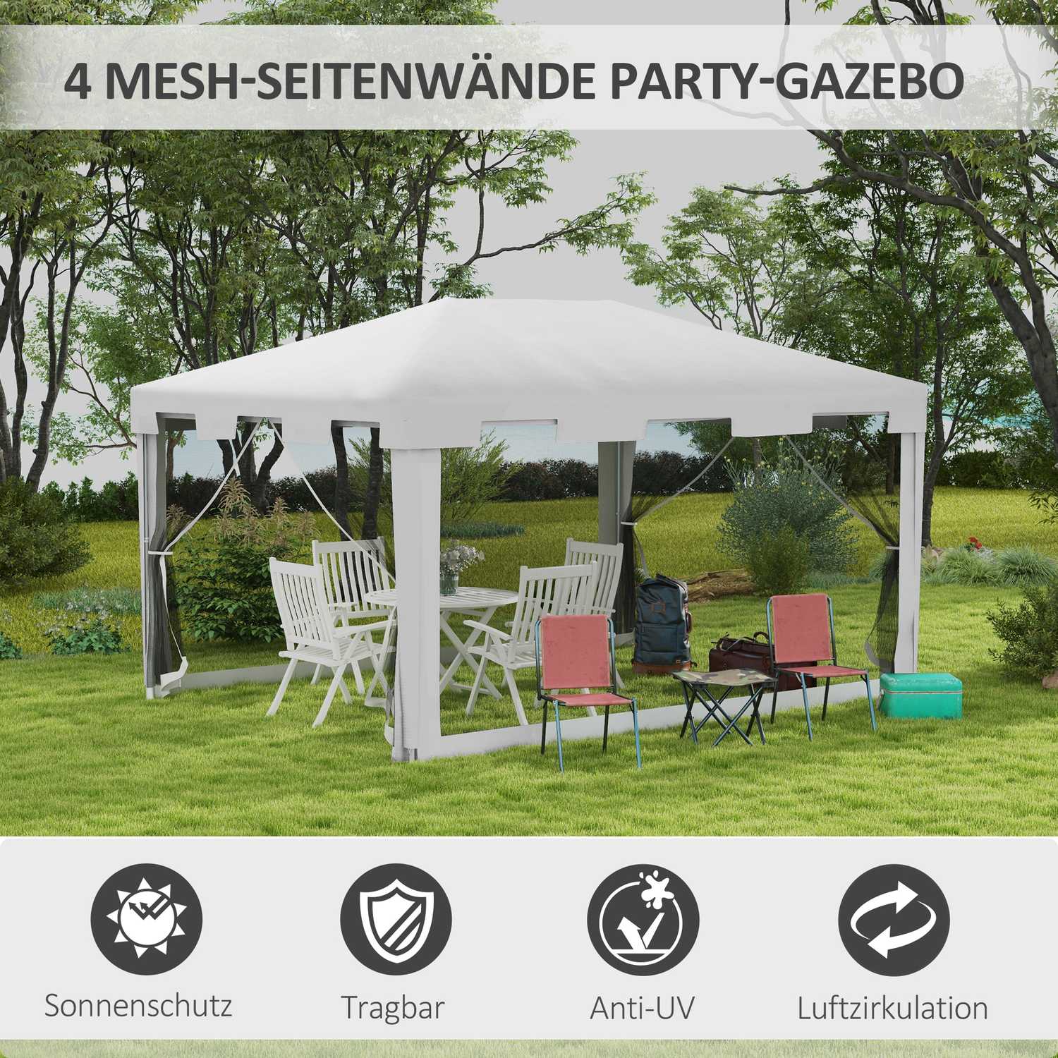 Tuinpaviljoentent 4x3m met netwanden
