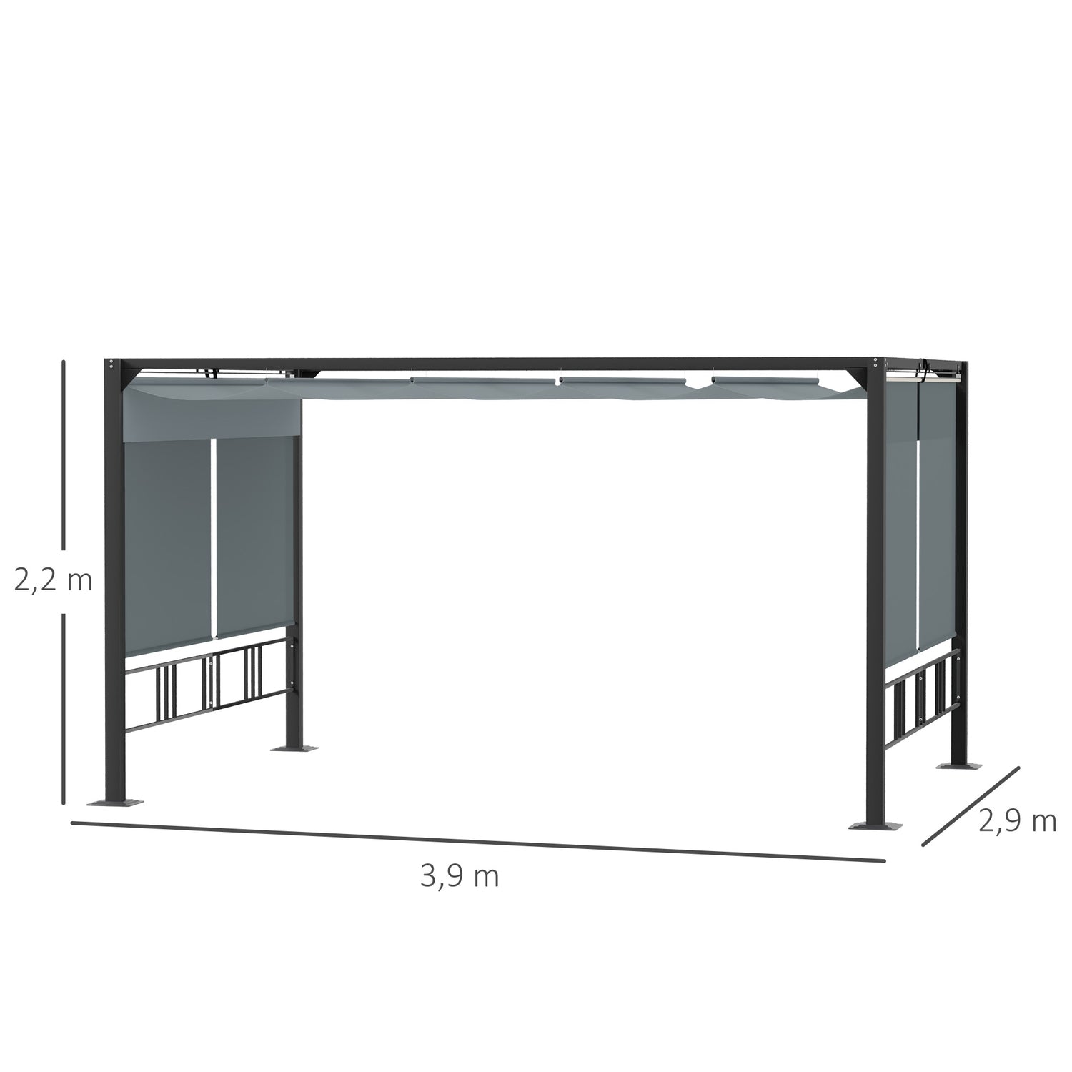 Tuinpergola tuinprieel met zonnescherm en jaloezieën