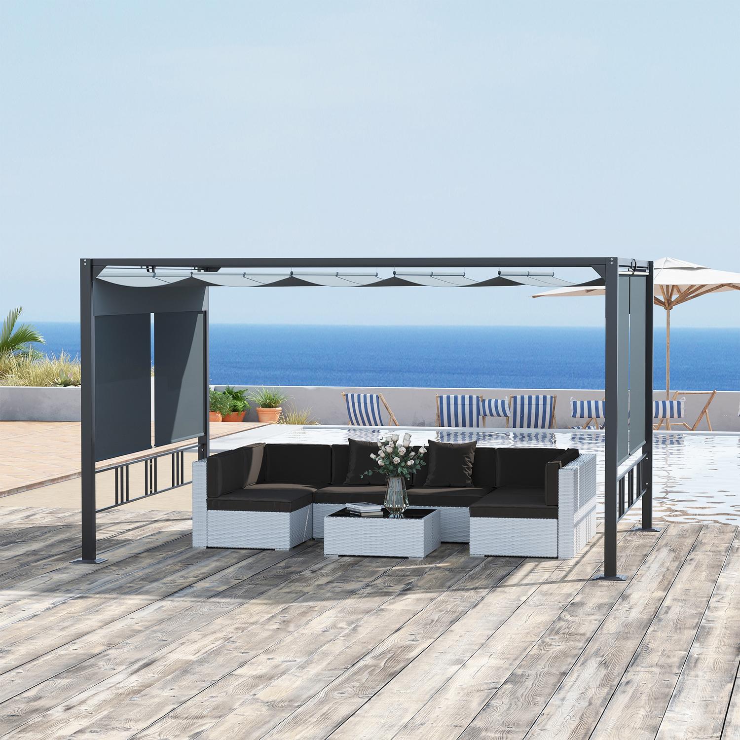 Tuinpergola tuinprieel met zonnescherm en jaloezieën