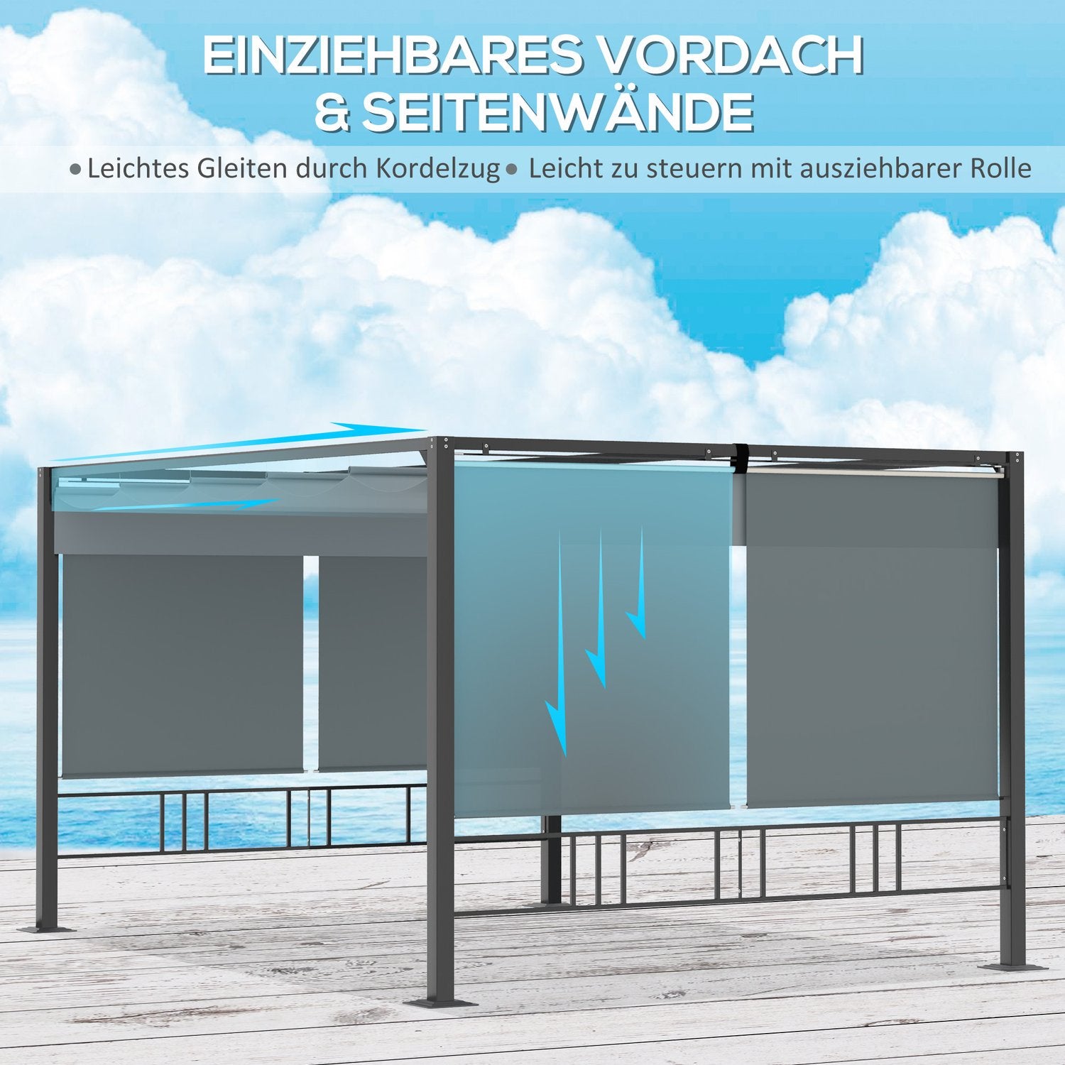 Tuinpergola tuinprieel met zonnescherm en jaloezieën