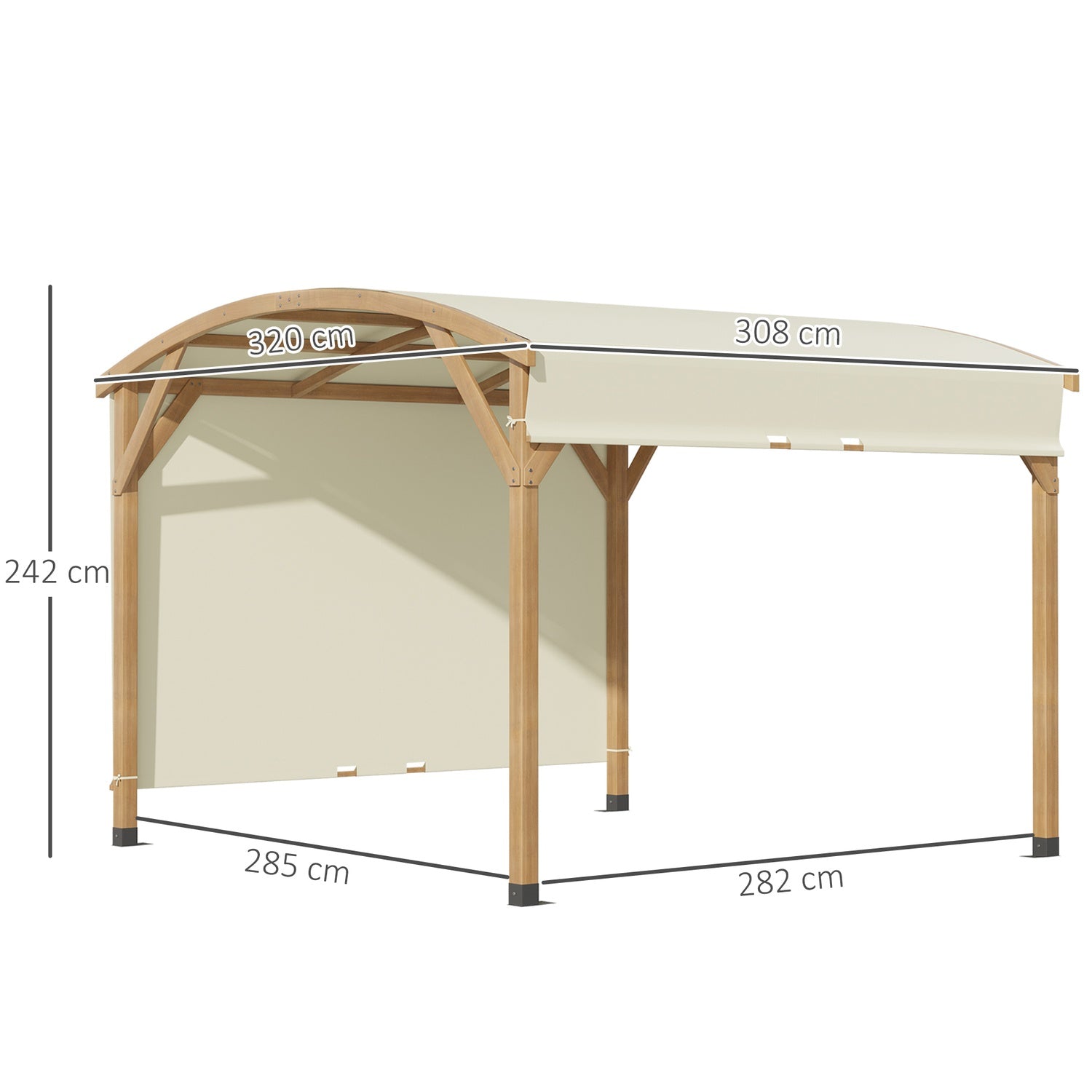 Houten tuinpergola 3,2x3,08M, intrekbaar dak, UV-bescherming